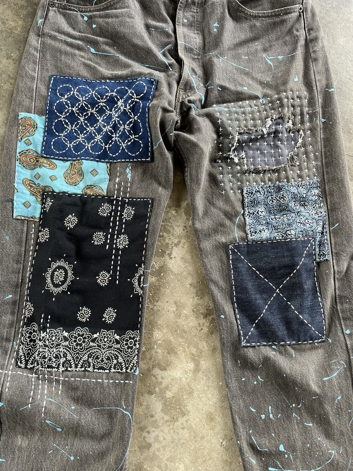 Levi's × Vintage 💥RARE Vintage Levi’s Sashiko Boro Painted Custom Jeans Size US 33 - 6 Thumbnail