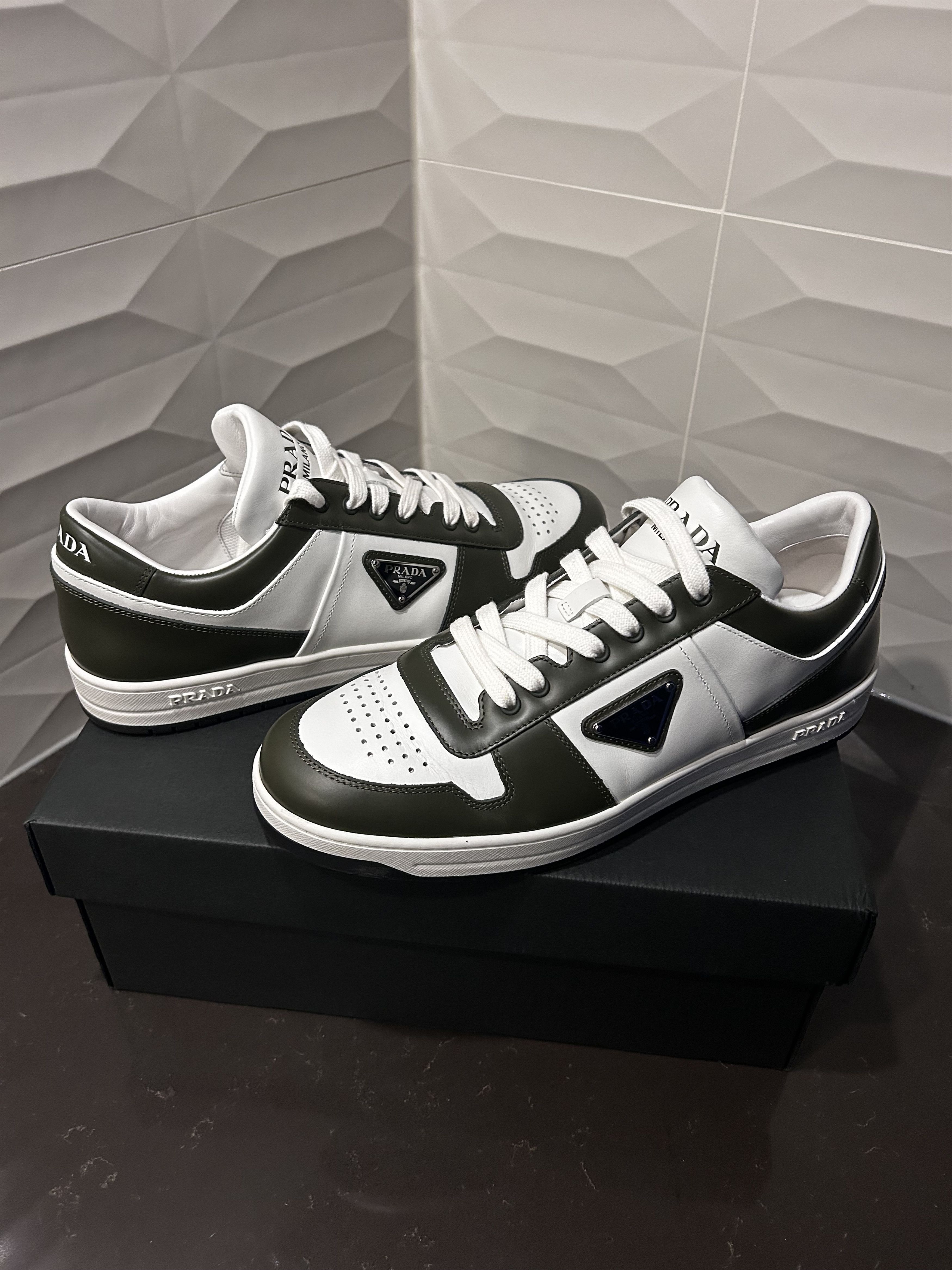 Prada 👟 Prada Downtown Leather Sneakers – Olive Green – Sz 10US Size US 10 / EU 43 - 10 Thumbnail