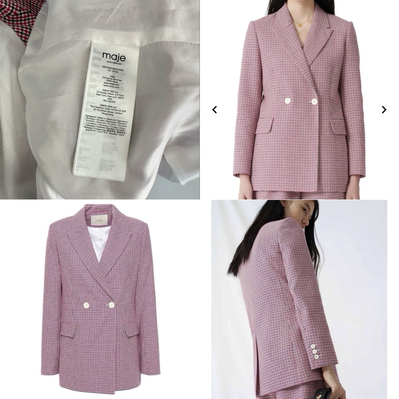 Maje Maje Vic Double Breasted Houndstooth Jacquard Blazer Women's Blazer Size 6 Multicolor Wool Blend Buttoned Cuffs 2 Side Pockets Size M / US 6-8 / IT 42-44 - 8 Thumbnail