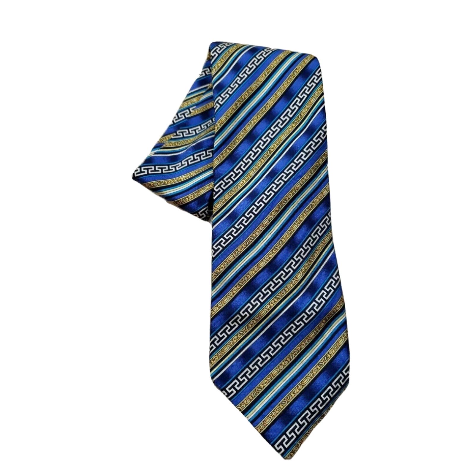 image of Gianni Versace Vintage Baroque Greek Key Meander Silk Tie Authentic Luxury 1990S in White, Men's