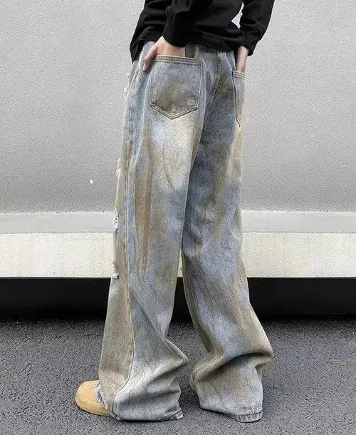 VIBE Dirty Wash Blue Baggy Distressed Jeans Size US 34 / EU 50 - 3 Thumbnail