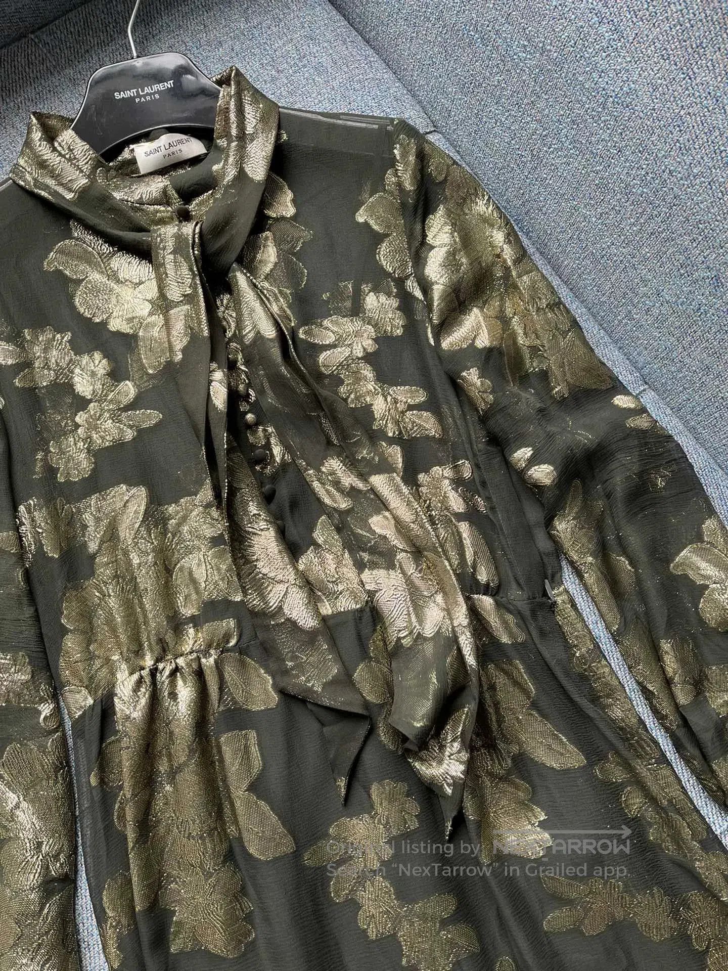 Saint Laurent Paris Saint Laurent Gold Embroidered Long Dress. Size S / US 4 / IT 40 - 4 Thumbnail