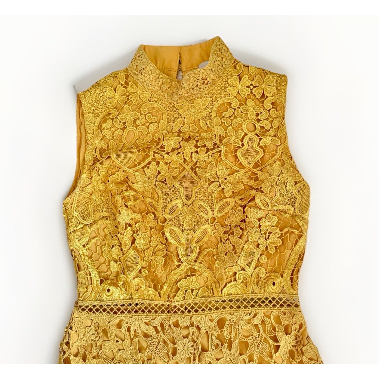 Asos Yellow Gold Lace High Neck Sleeveless Dress Women's 6 ASOS Size M / US 6-8 / IT 42-44 - 2 Thumbnail