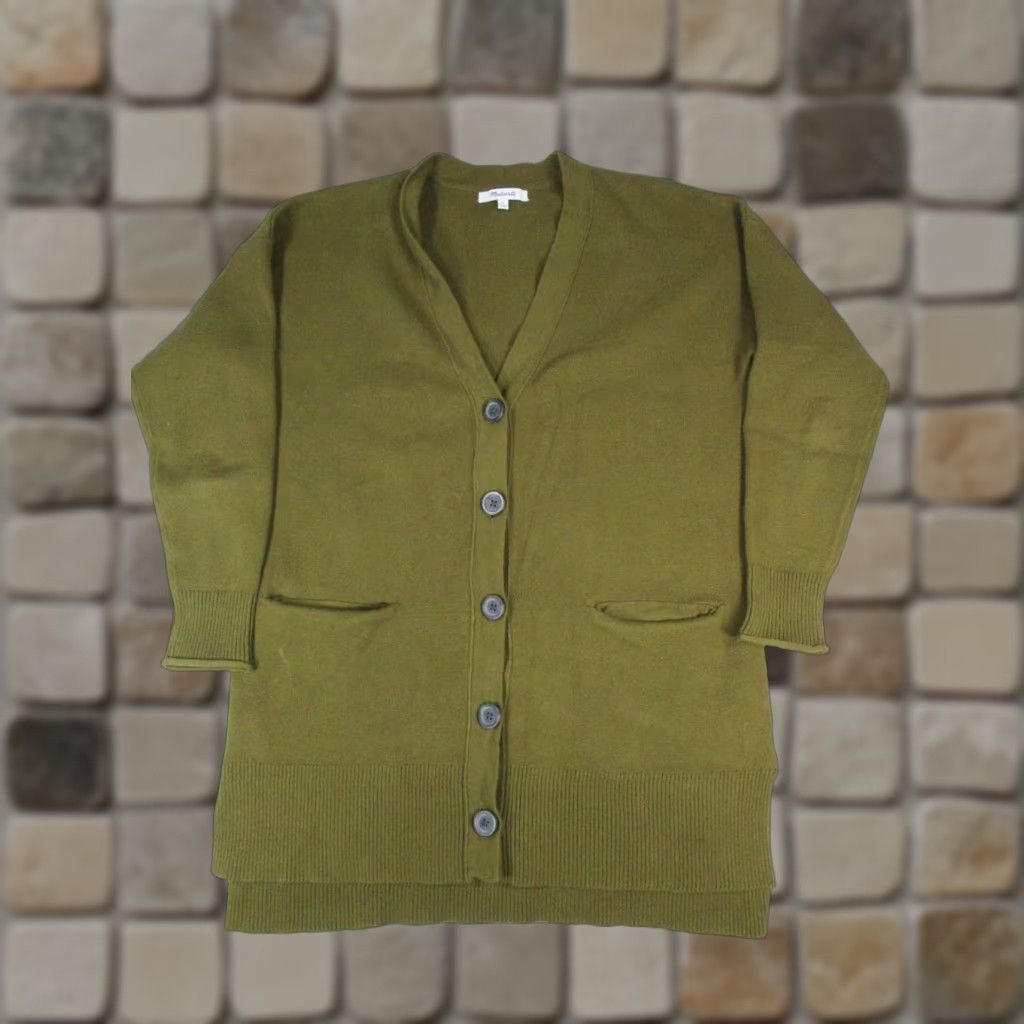 Madewell VINTAGE Madewell Sweater Cardigan Womens Small Green Cotton Blend Oversized Knit V-Neck Long Sleeve Size S / US 4 / IT 40 - 1 Thumbnail