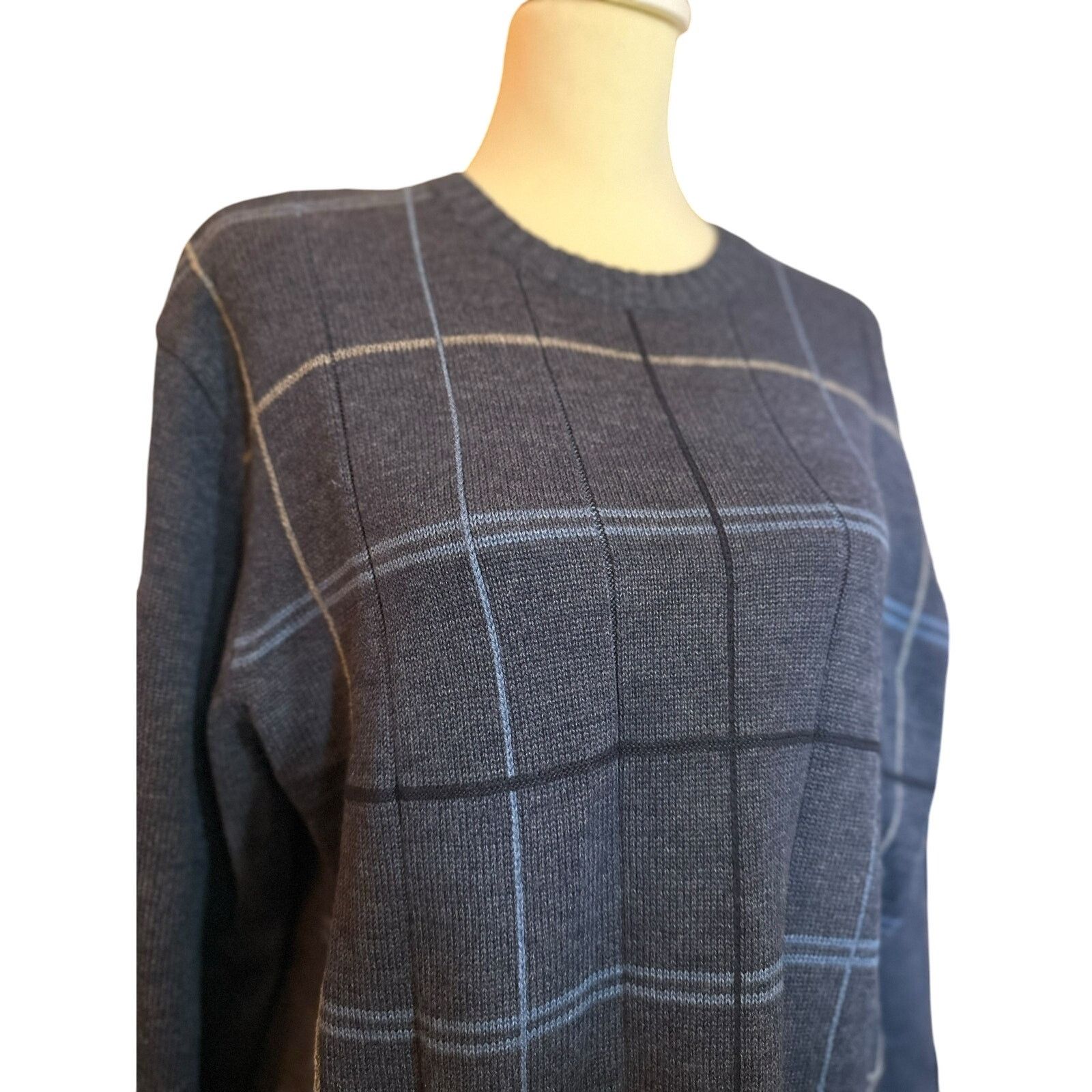Oscar De La Renta Oscar de la Renta Men's Blue Plaid Sweater, Size Large Size US L / EU 52-54 / 3 - 2 Thumbnail