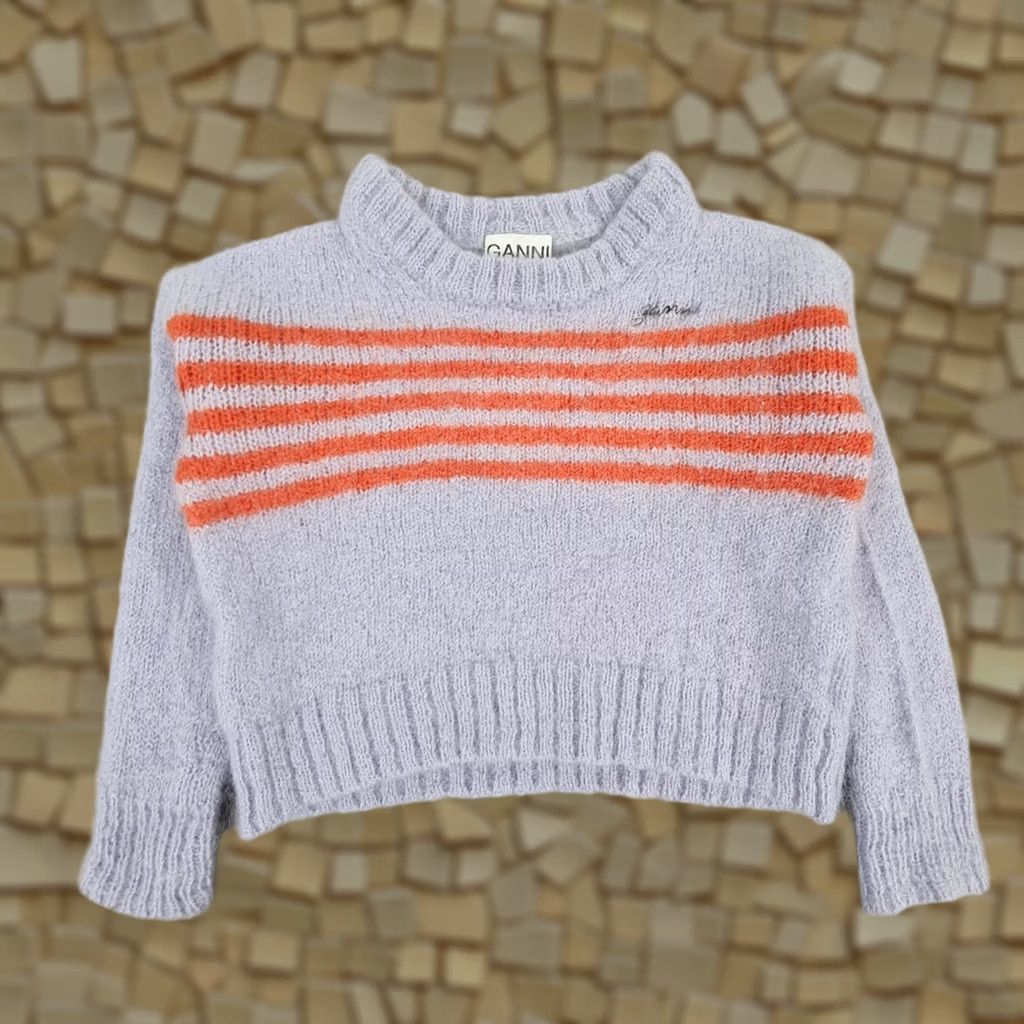 Ganni GANNI Jumper Striped Pullover Purple Lilac Small Wool Mohair Polyamide Mock Neck Long Sleeve TIGHT-KNIT Casual Womens Ladies Clothing Size S / US 4 / IT 40 - 1 Thumbnail