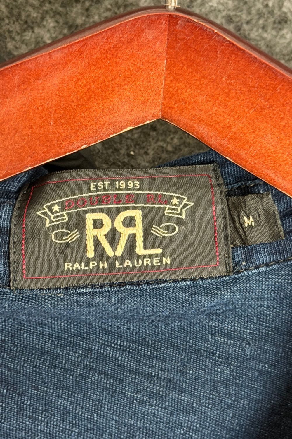 RRL Double RL Indigo Dyed Slub Jersey Polo Shirt image 3