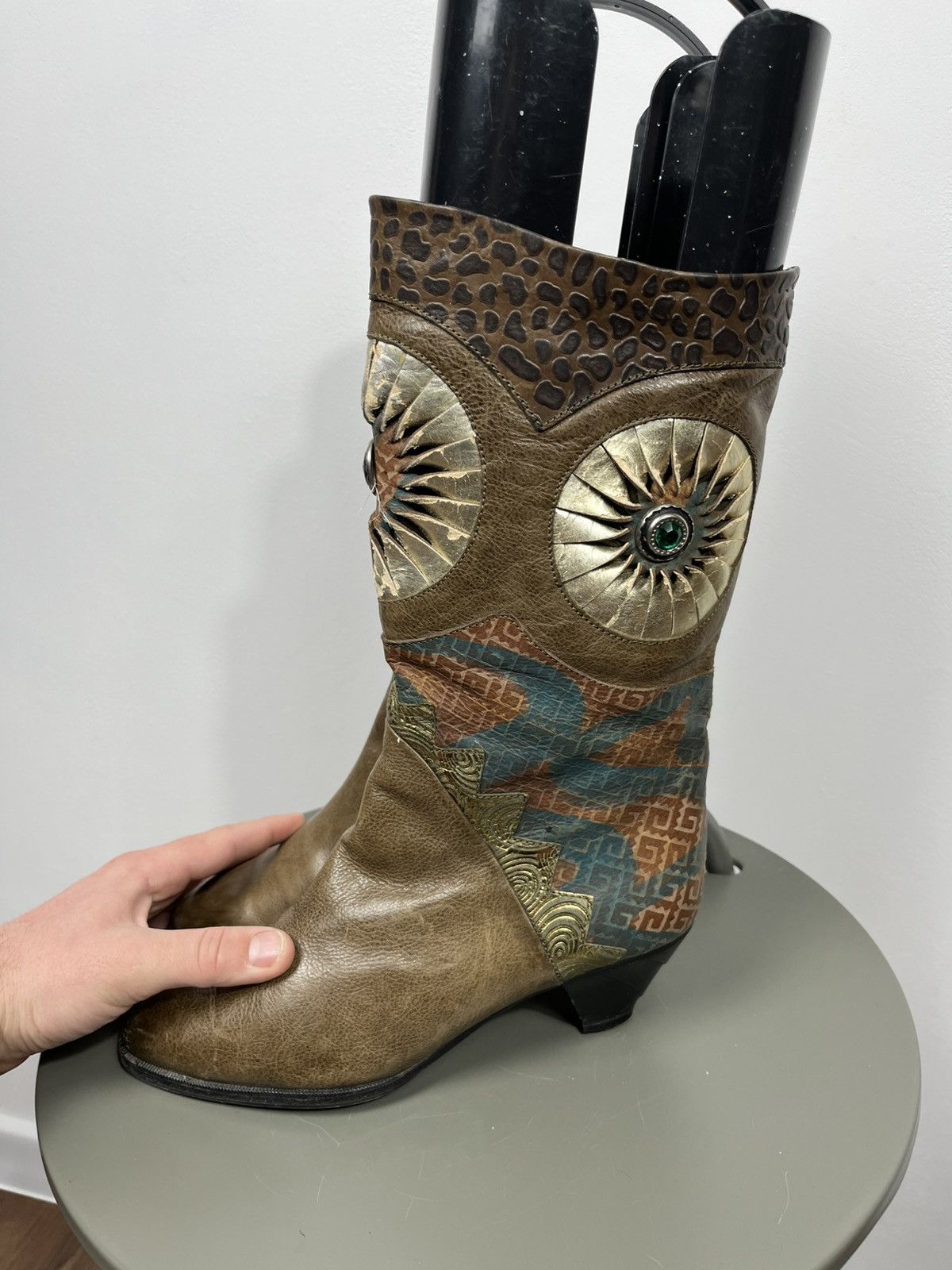 Other Asso di Italy Leather Art Patchwork Mid Calf Boots EU 39 Size US 8 / IT 38 - 5 Thumbnail