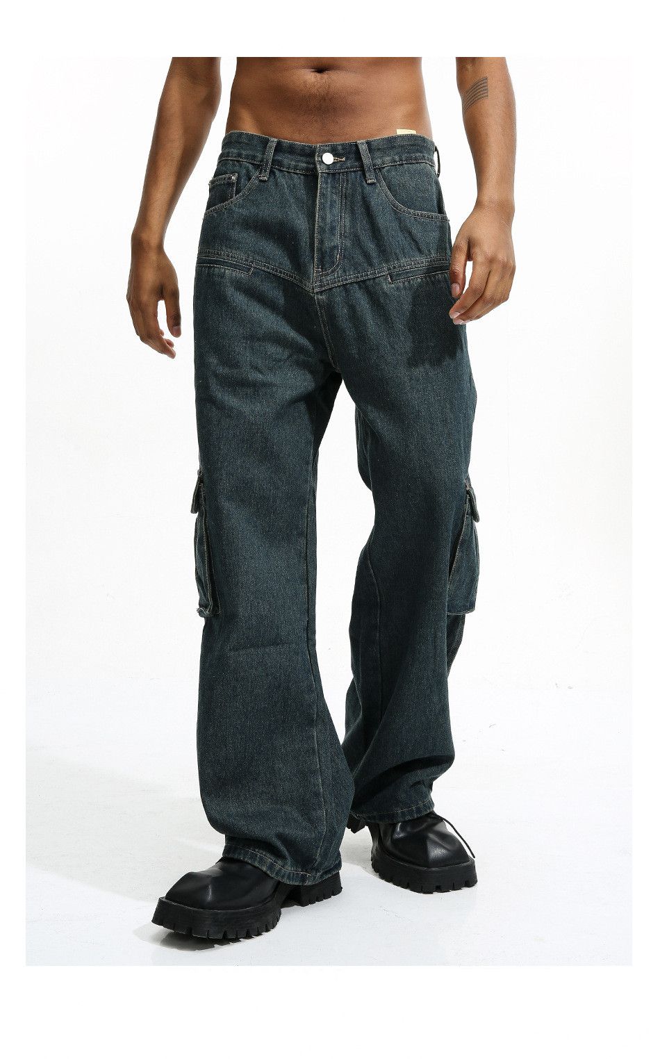 washed faded utility hiphop cargo jeans