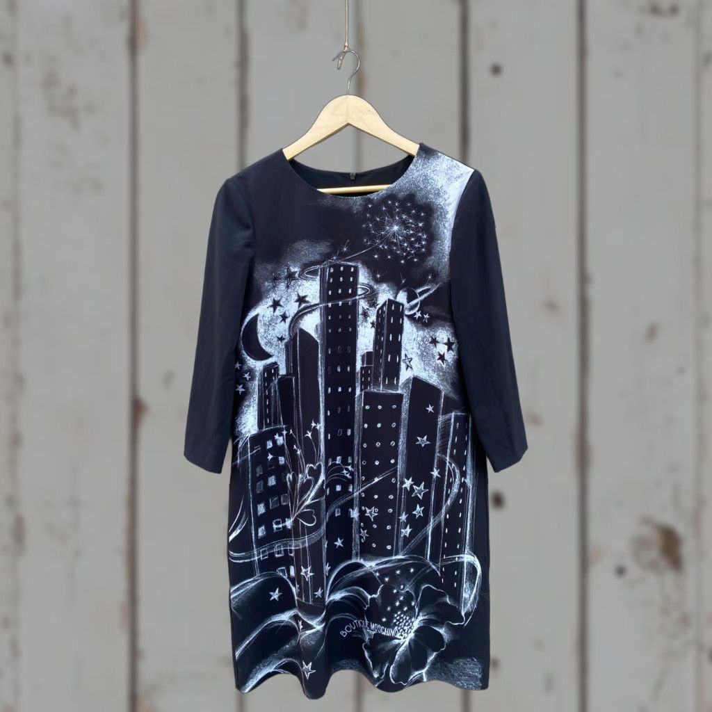 Moschino Boutique Moschino Dress Women's Size US 8 Shirt Adult Regular Black Midi Lace Zipper City Pattern City 8 Womens Size M / US 6-8 / IT 42-44 - 1 Thumbnail