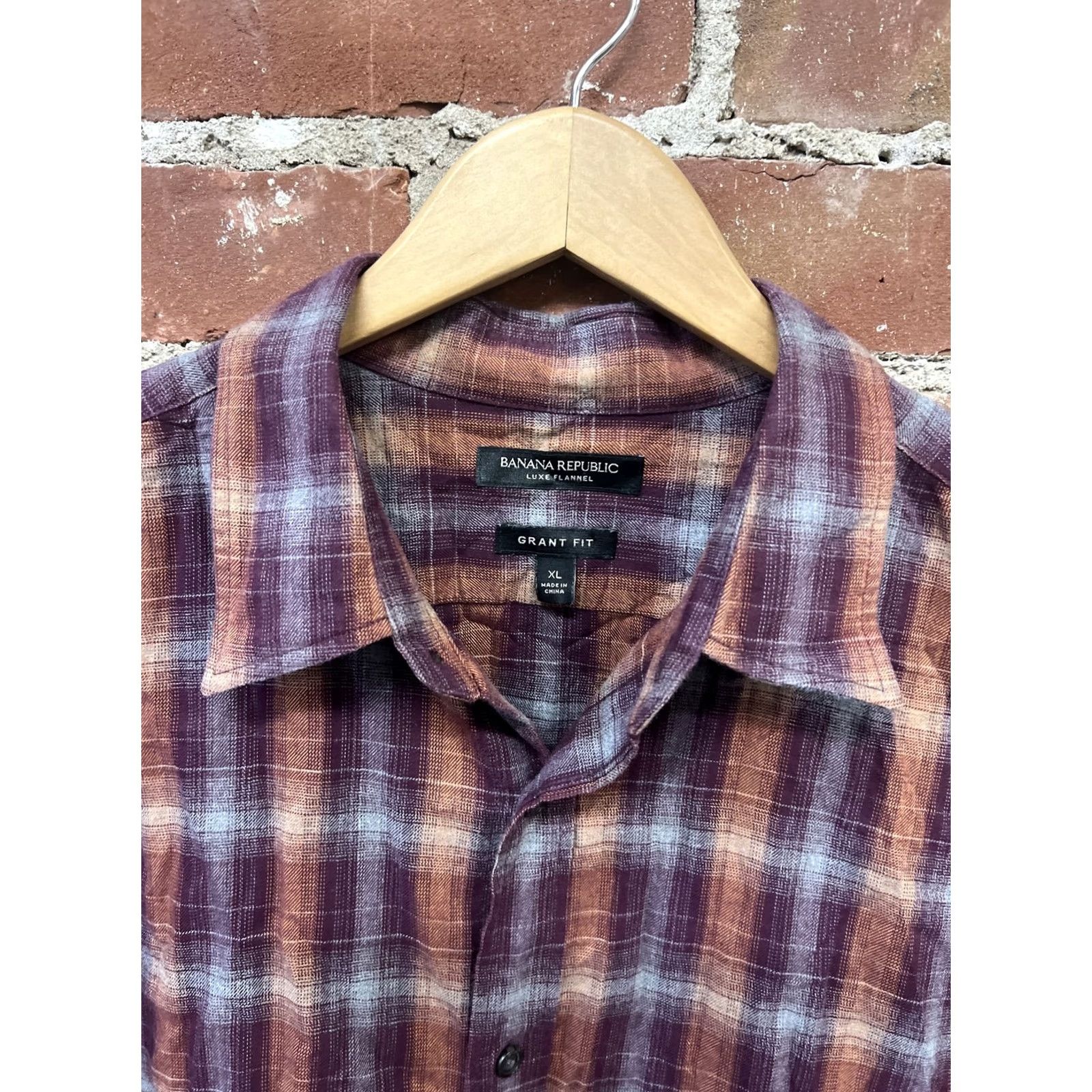 Banana Republic Banana Republic Mens Purple Orange Button Up Luxe Flannel XL Grant Fit Size US XL / EU 56 / 4 - 2 Thumbnail