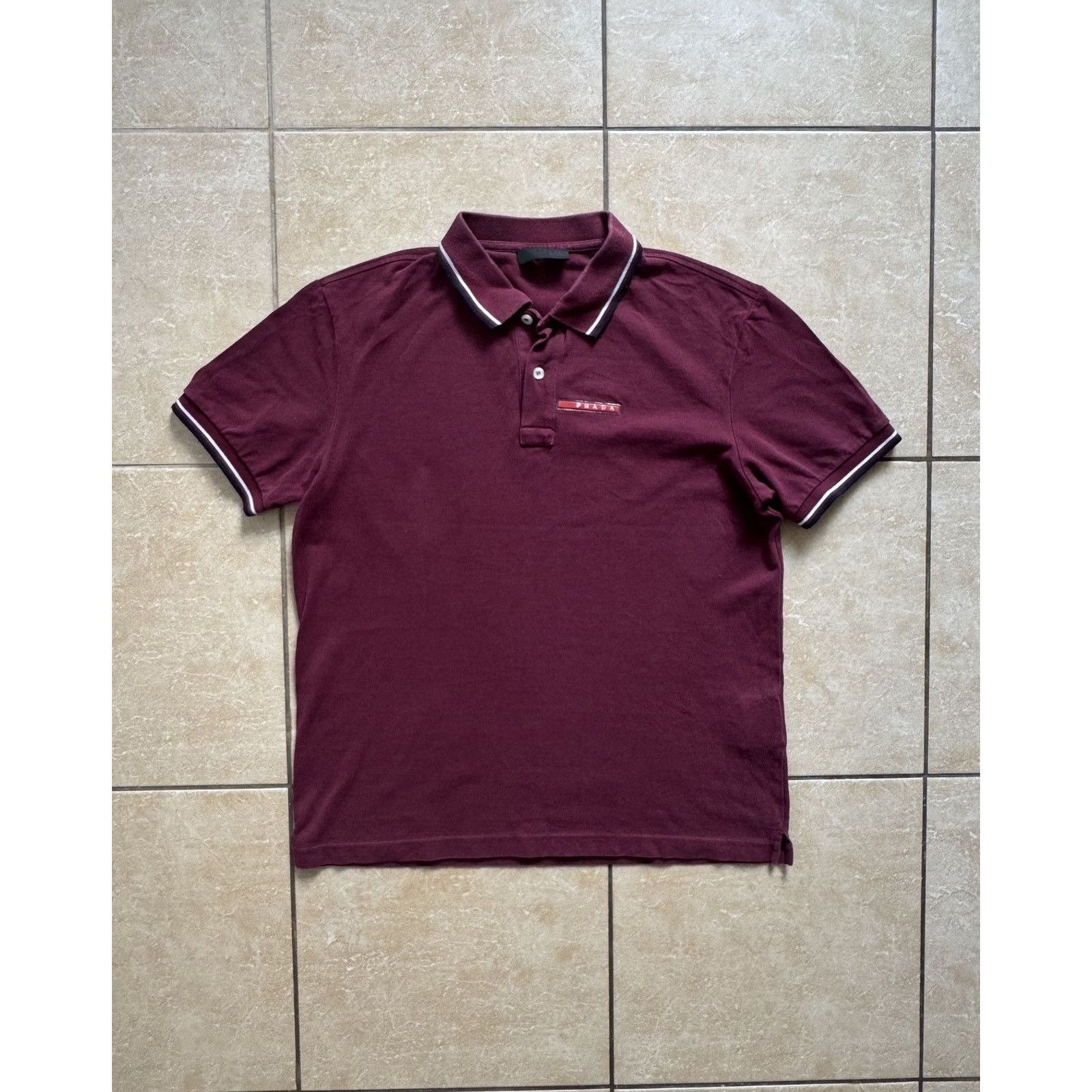 Prada Vintage Prada Linea Rossa Red Tab Tipped Polo Shirt Size US M / EU 48-50 / 2 - 6 Thumbnail
