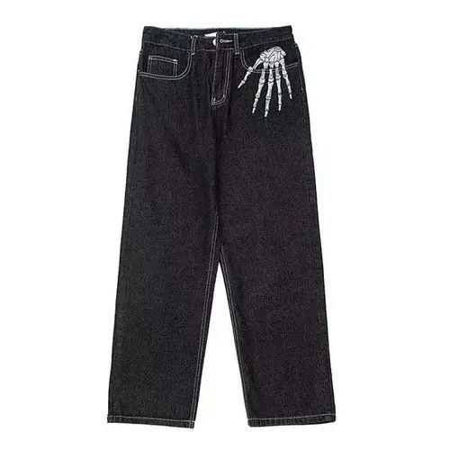 Japanese Brand × Jean Street embroidered skull wide leg jeans Size US 32 / EU 48 - 1 Thumbnail
