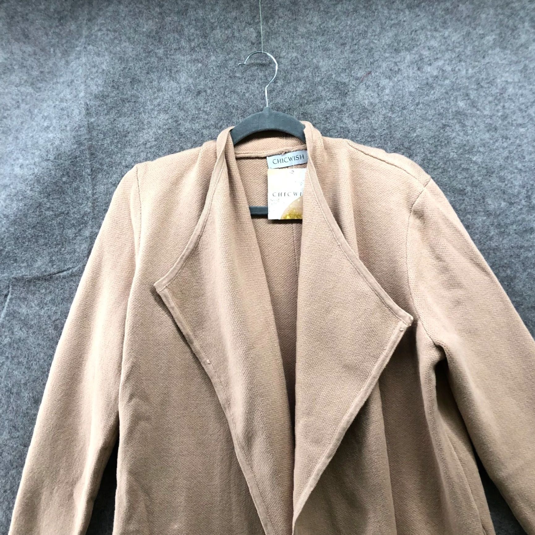 Camel Chicwish Cardigan Duster Open Front Womens L Beige Acrylic Knit Pockets Fall Winter Chicwish Refined Size L / US 10 / IT 46 - 3 Thumbnail