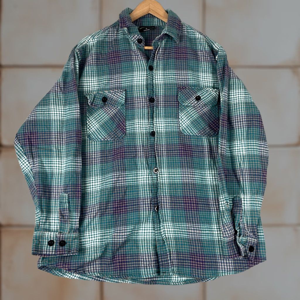 Vintage Oakwood Mountain Flannel Shirt Mens L Teal Plaid Button Up Cotton Workwear Size US L / EU 52-54 / 3 - 1 Thumbnail