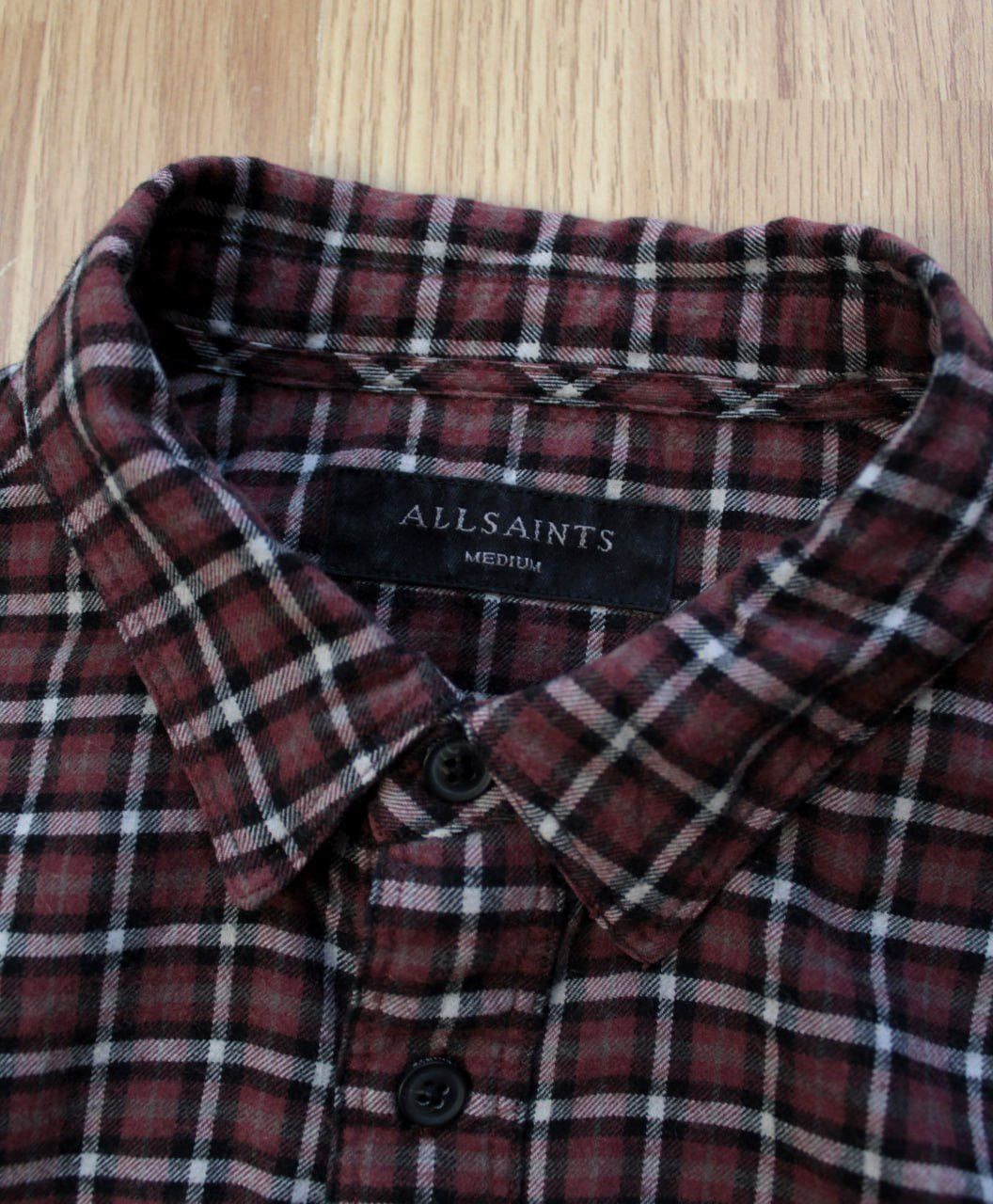 Allsaints 🔥 AllSaints Olney Maroon Check Cotton Wool LS Shirt Button Size US M / EU 48-50 / 2 - 3 Thumbnail