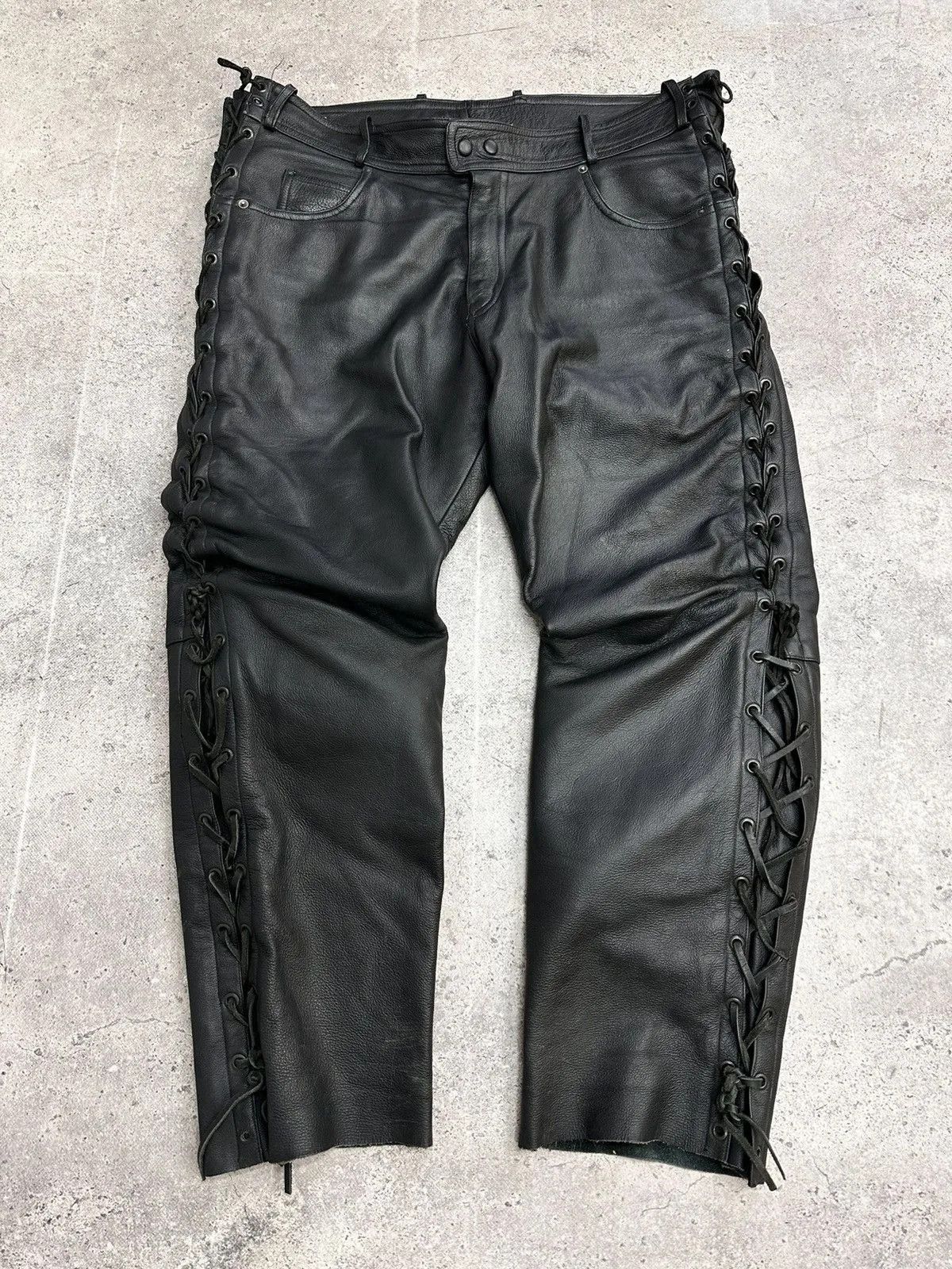 Jean Paul Gaultier Leather Pants Rick Owens Style Vintage Avantgarde Moto Japan Size US 38 / EU 54 - 3 Thumbnail