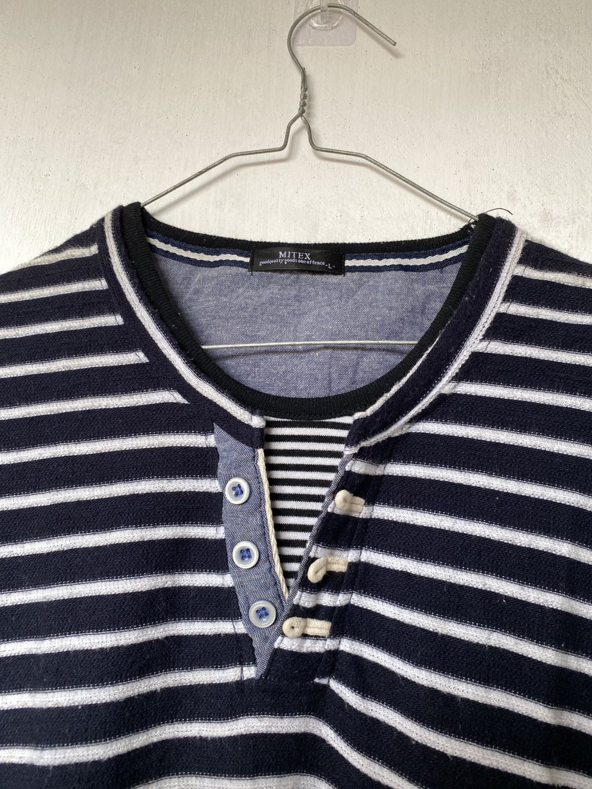 Beauty Beast × If Six Was Nine × Japanese Brand Mitex Multibutton Striped Grunge Longsleeve Size US L / EU 52-54 / 3 - 4 Thumbnail