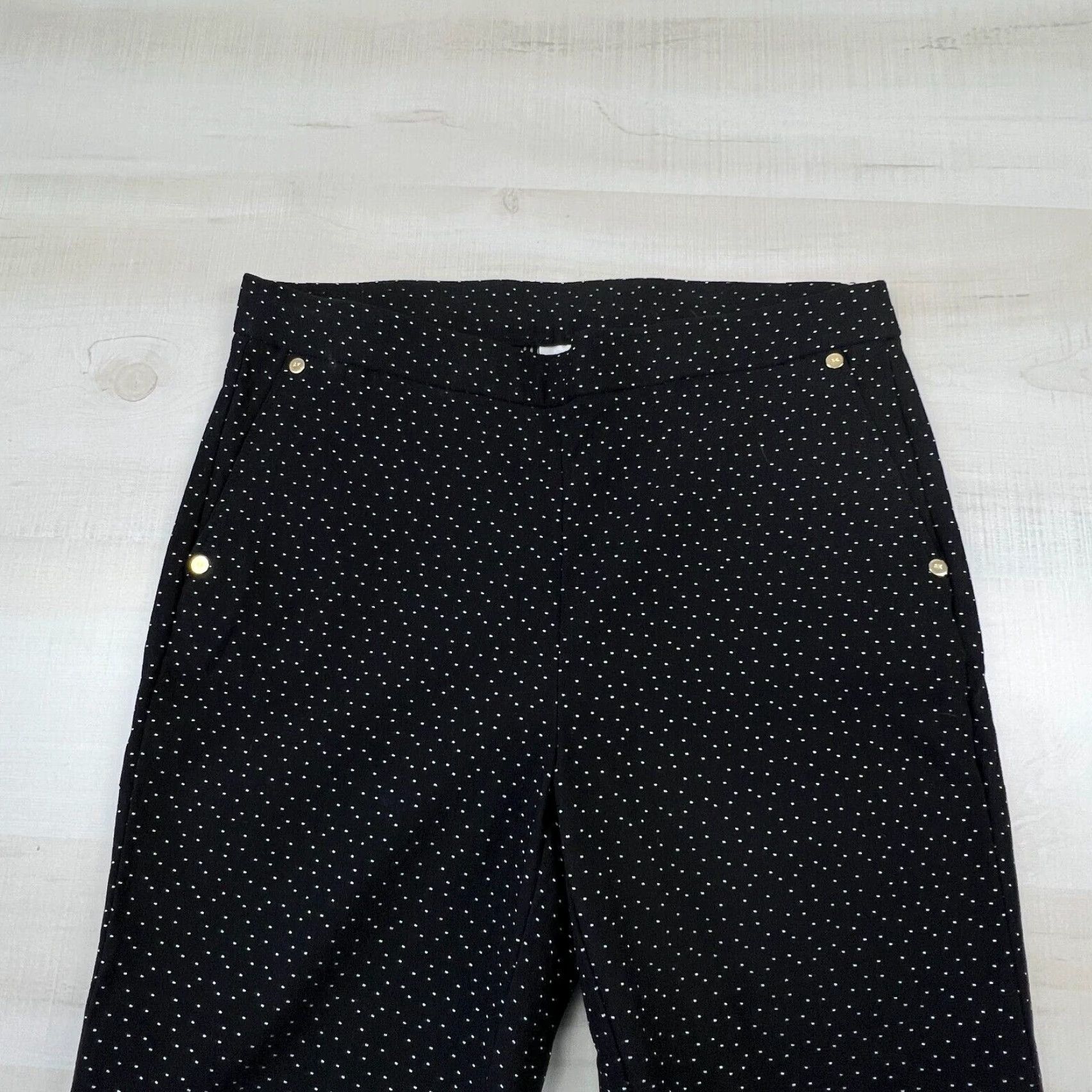 Anne Klein Anne Klein Womens Black Polka Dot Cropped Pants Size 4 Stretch Mid Rise Straight Leg Size 27" / US 4 / IT 40 - 2 Thumbnail