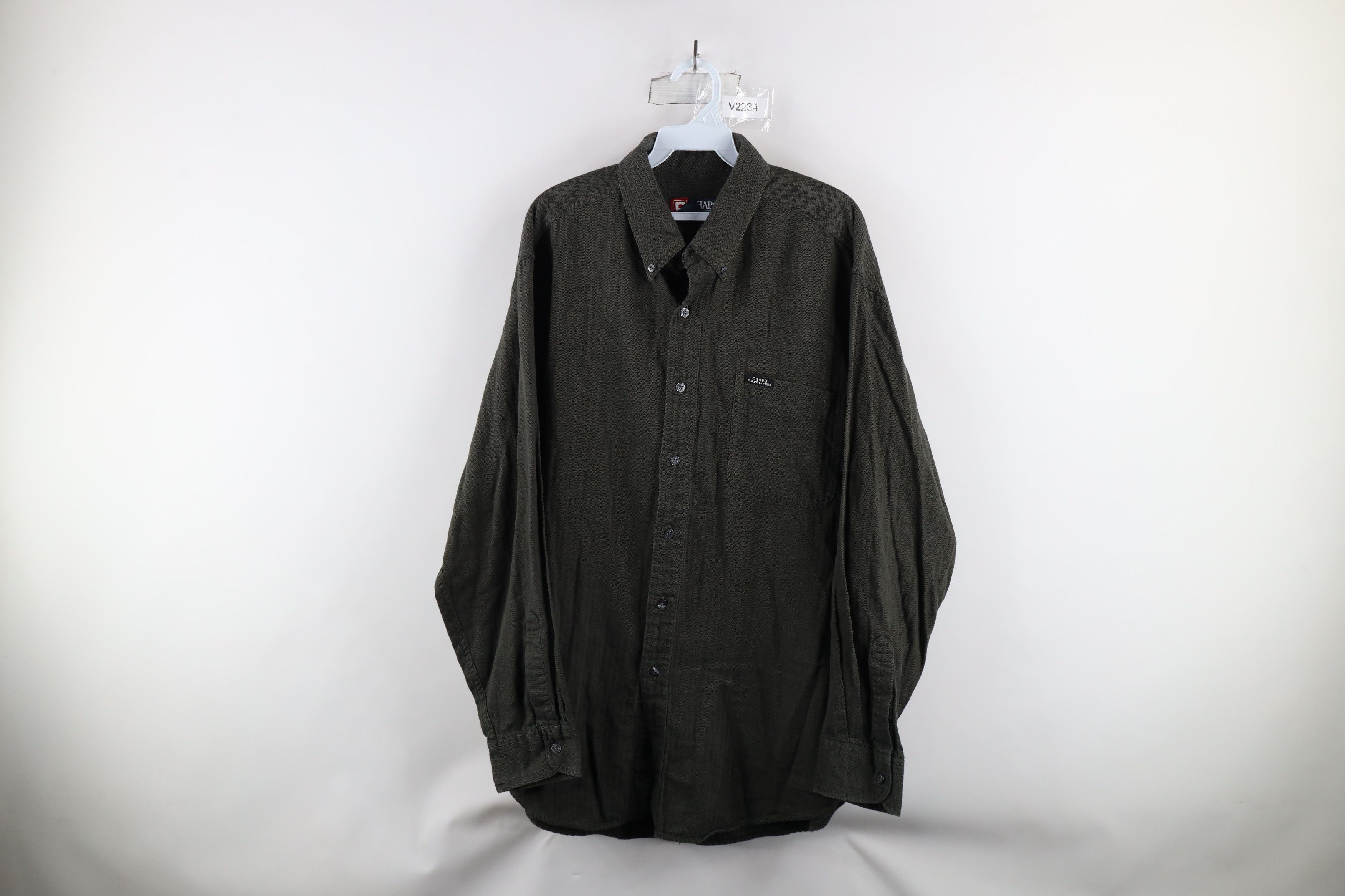 Ralph Lauren × Vintage Vintage 90s Chaps Ralph Lauren Herringbone Button Down Shirt Size US XL / EU 56 / 4 - 1 Thumbnail