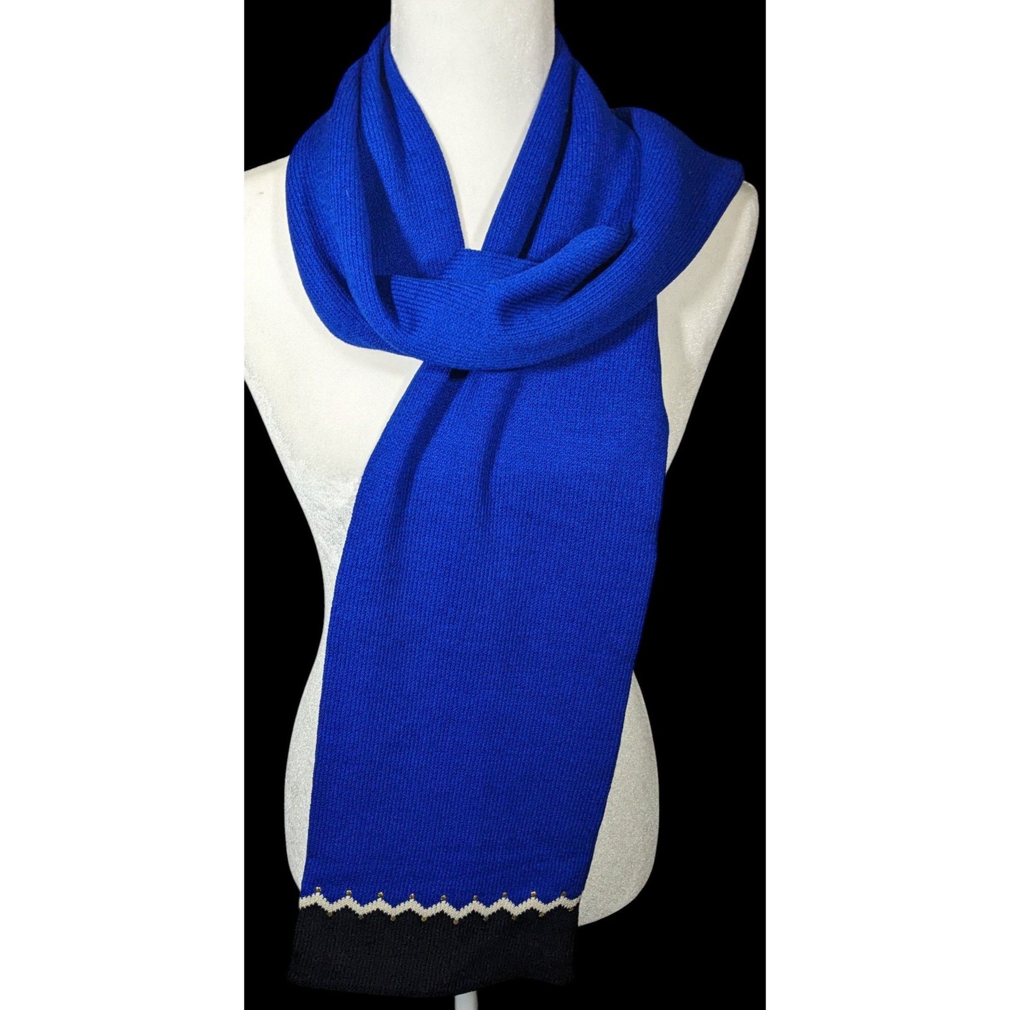 Other St. John Santana Blue And Black Knit Wool Scarf Size ONE SIZE - 1 Thumbnail