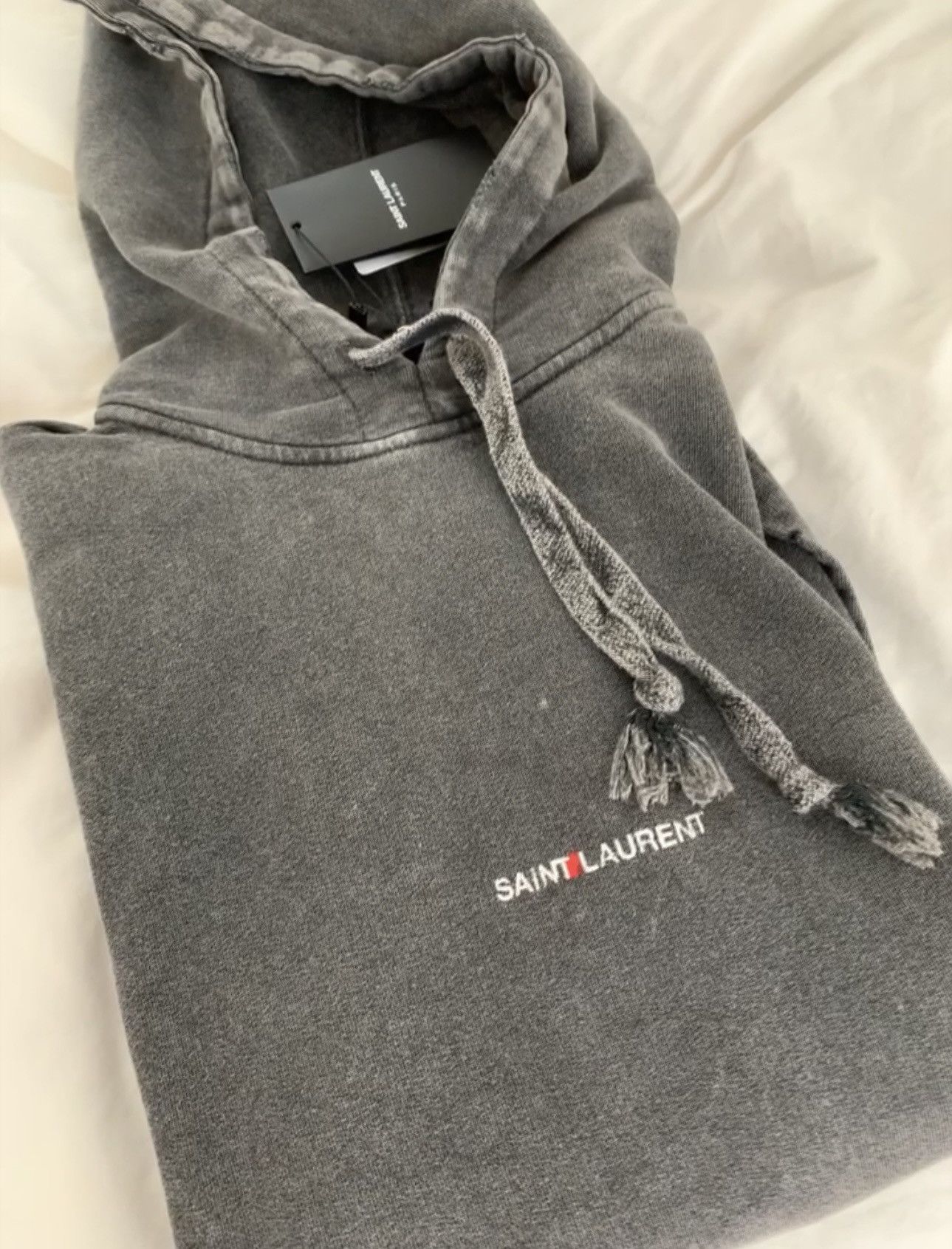Saint Laurent Paris Saint Laurent Logo Hoodie Distressed Gray SS19 Size US M / EU 48-50 / 2 - 1 Thumbnail