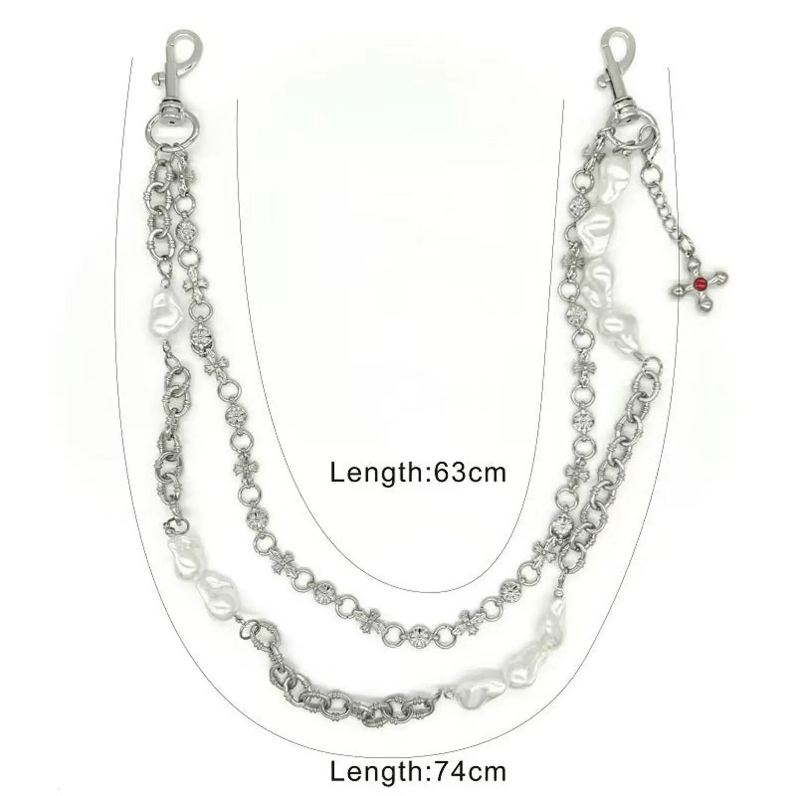 Jewelry Silver Chain with Pearl Accents, Men's Layered Wallet Chain Size ONE SIZE - 2 Thumbnail
