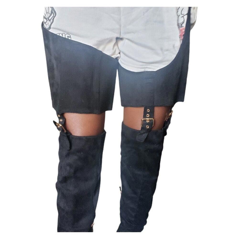 Designer Detogni Black Faux Suede Thigh High Boots Size 8 Size US 8 / IT 38 - 4 Thumbnail