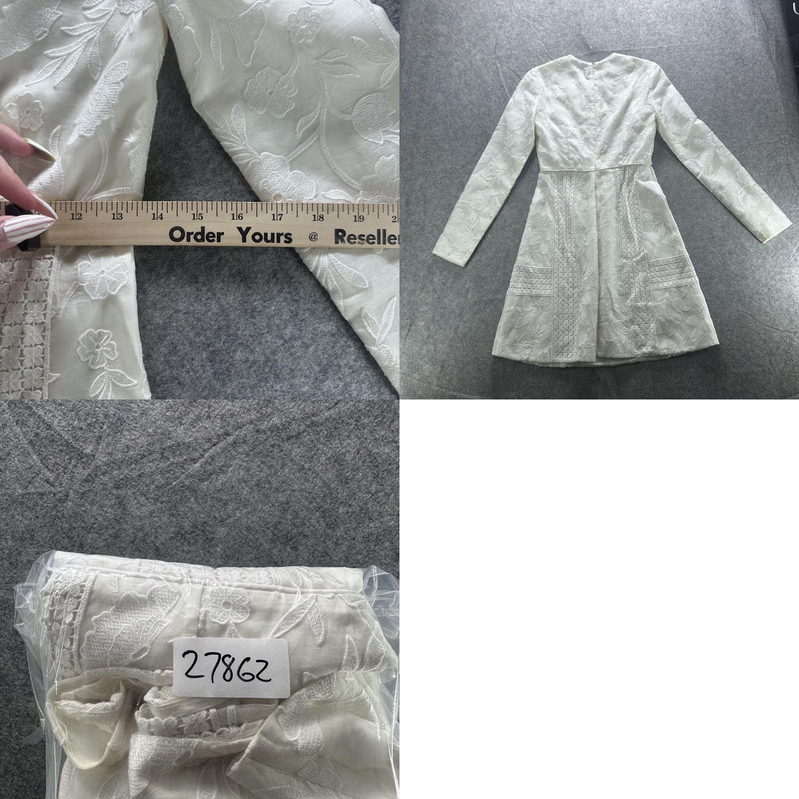 Vintage Jill Stuart Dress Womens 0 White Floral Embroidered Silk Long Sleeve Mini Size XS / US 0-2 / IT 36-38 - 8 Thumbnail