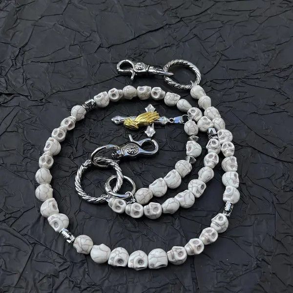 Jewelry Beaded Skeleton White Turquoise Chain Wallet With Cross Size ONE SIZE - 4 Thumbnail