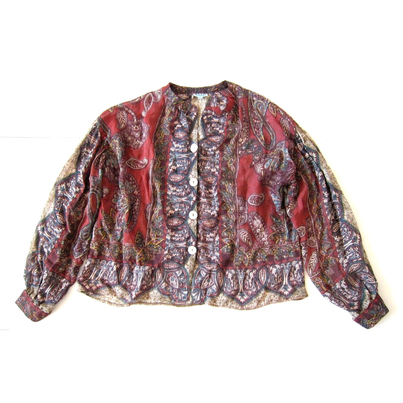 Pinko Nostalgia Blouse 100% Rayon Sheer Pink Green Floral Button Down Long Sleeve M Womens Vintage Size M / US 6-8 / IT 42-44 - 2 Thumbnail