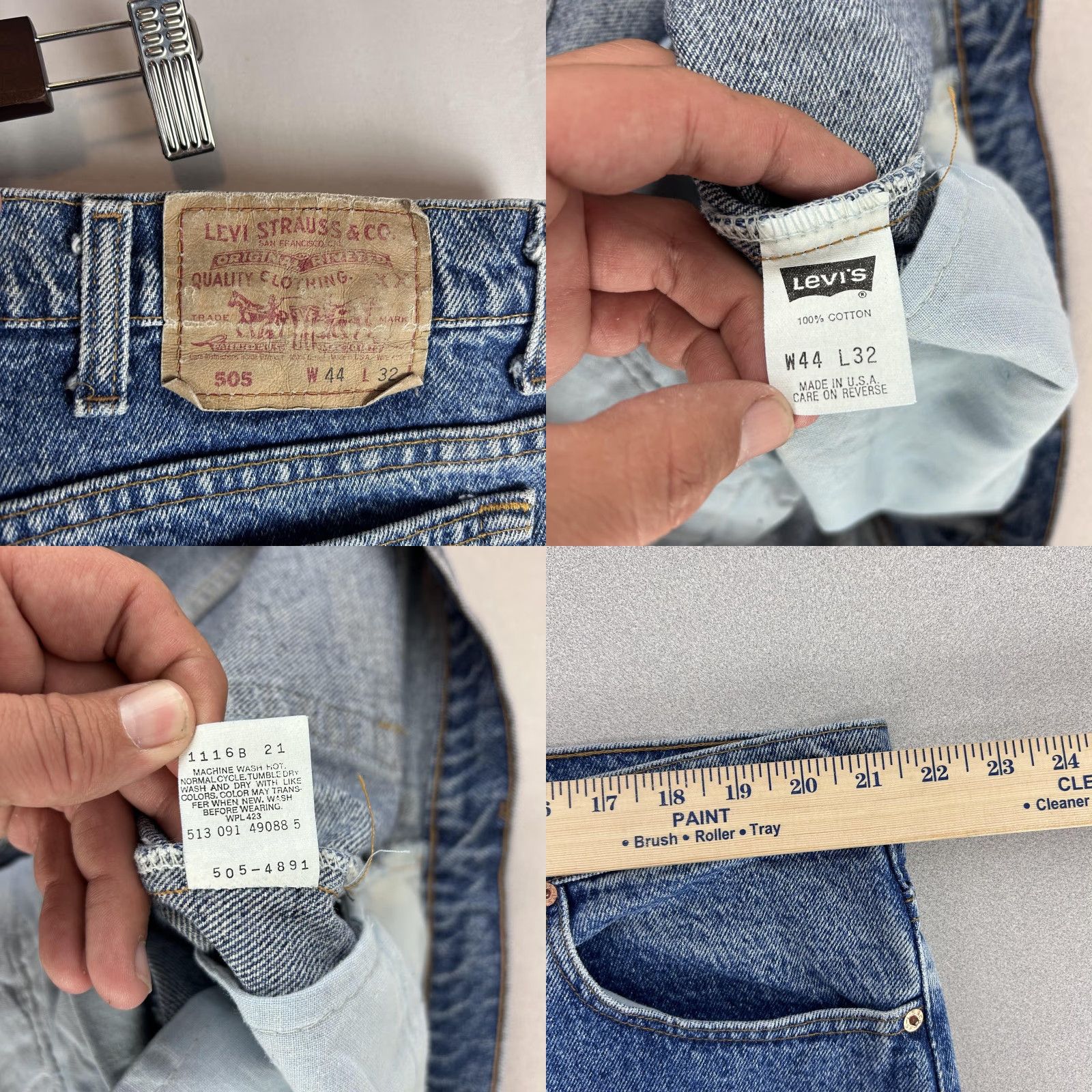 Levi's VINTAGE Levi's 505 Jeans Mens 44x32 Denim Made in USA Zip Fly Straight Leg 90s Levi's 505 Mens Jeans Regular 44 W32 Blue Denim US Vintage 1990s Size US 44 / EU 60 - 8 Thumbnail