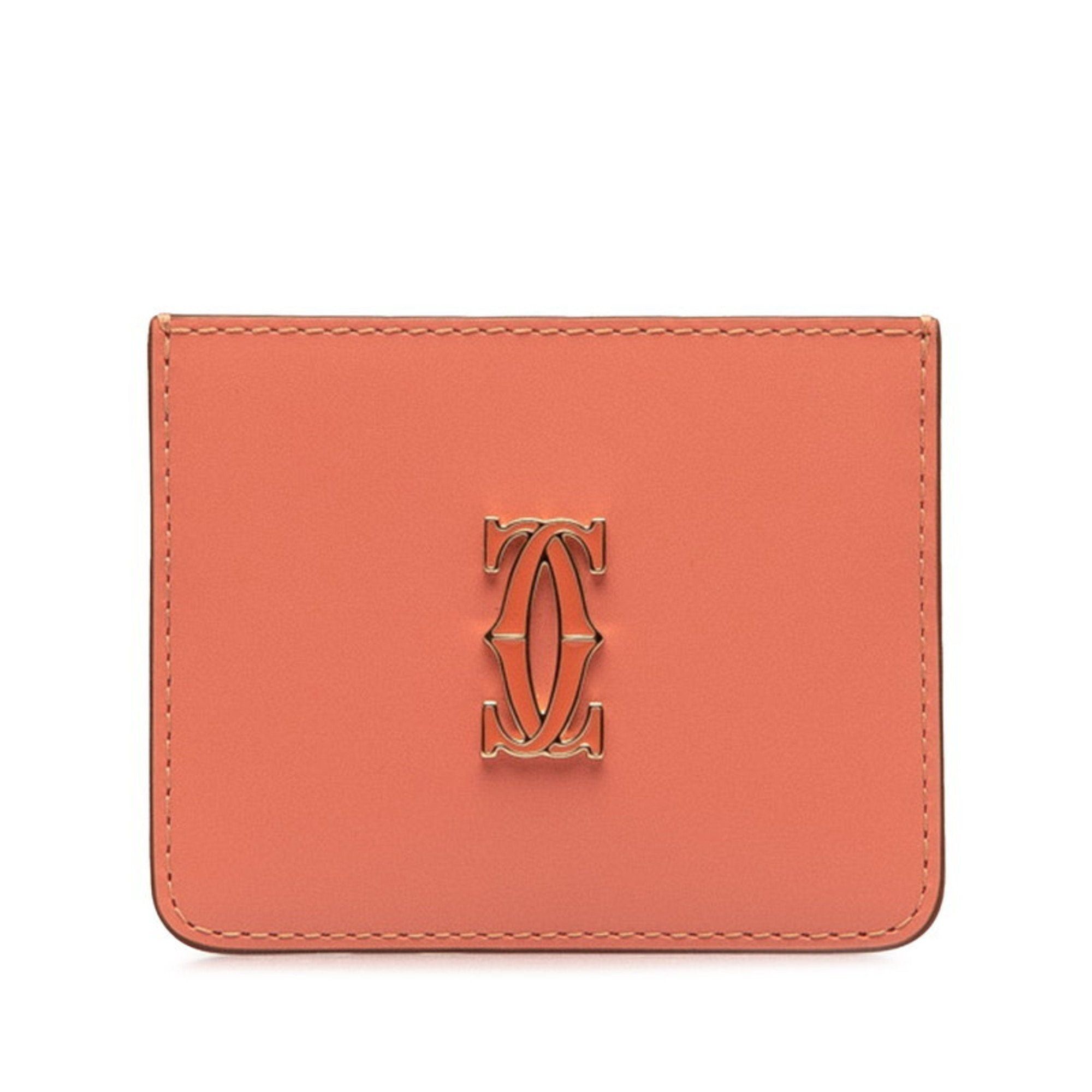 image of Cartier C Deux Card Case, Pass Business Holder, Pink Leather, Women's