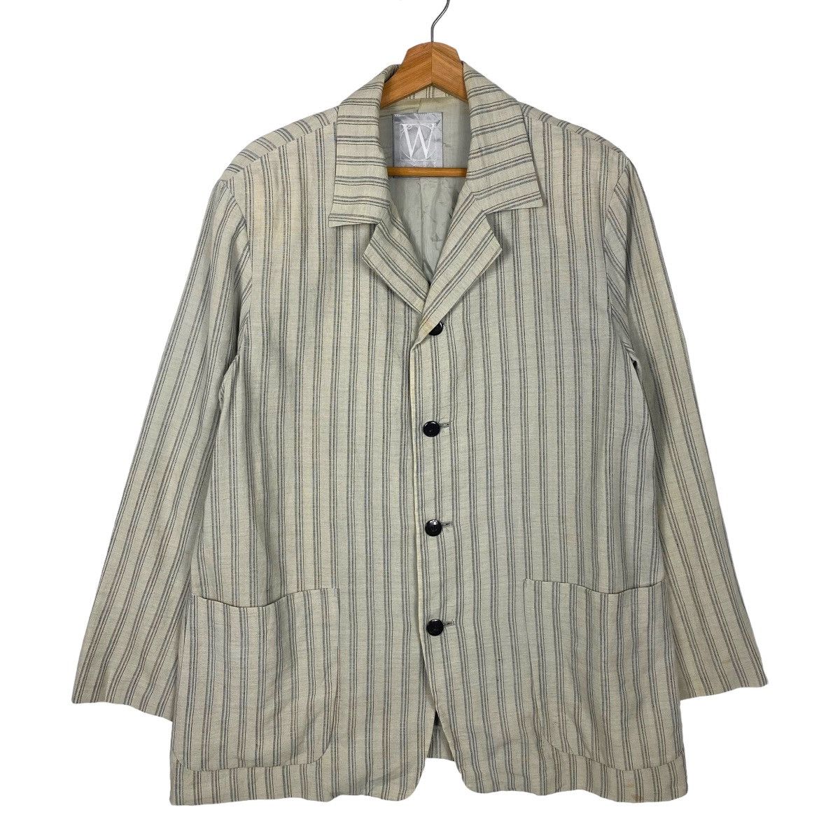 Yohji Yamamoto 🔥 WORK SHOP YOHJI YAMAMOTO STRIPE LINEN JACKET Size US M / EU 48-50 / 2 - 1 Thumbnail