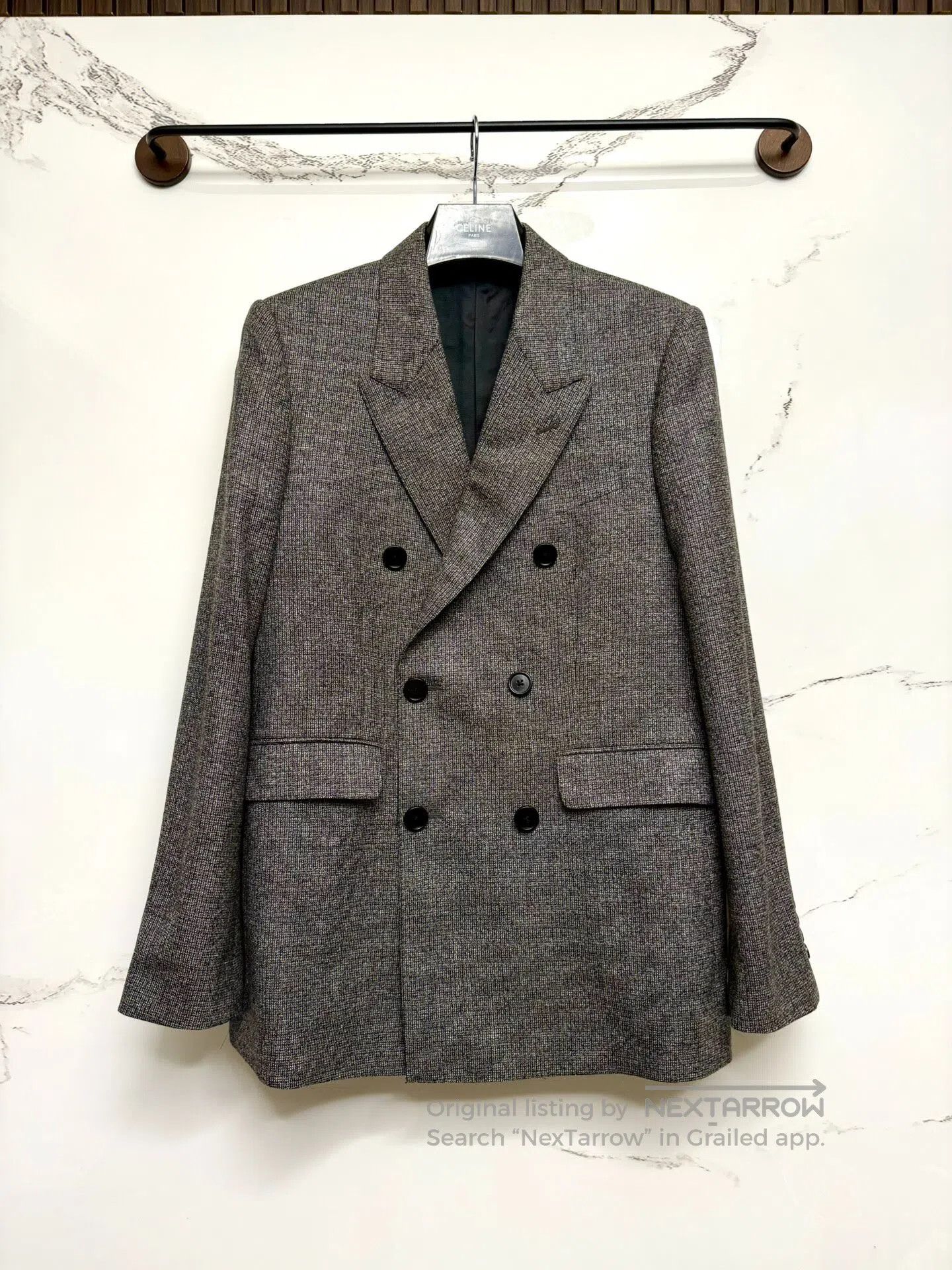 Celine CELINE Grey Snowflake Double-Breasted Peak Lapel Blazer Ja Size S / US 4 / IT 40 - 1 Thumbnail