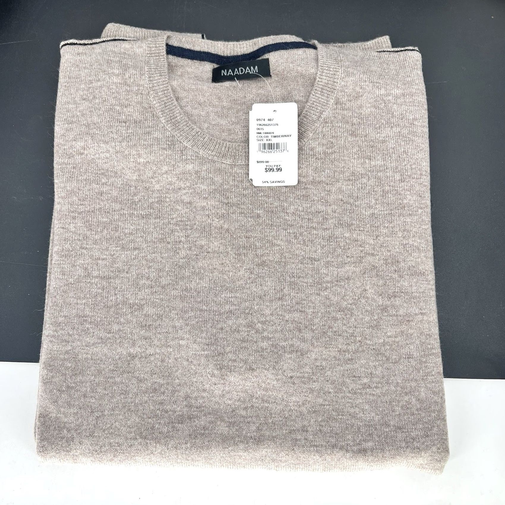 NAADAM Nadaam Wool & Cashmere Blend Crewneck Sweater Mens 2XL Beige Navy Piping Outline Crew Neck Solid Knit Pullover Short Description: Not included Size US XXL / EU 58 / 5 - 3 Thumbnail