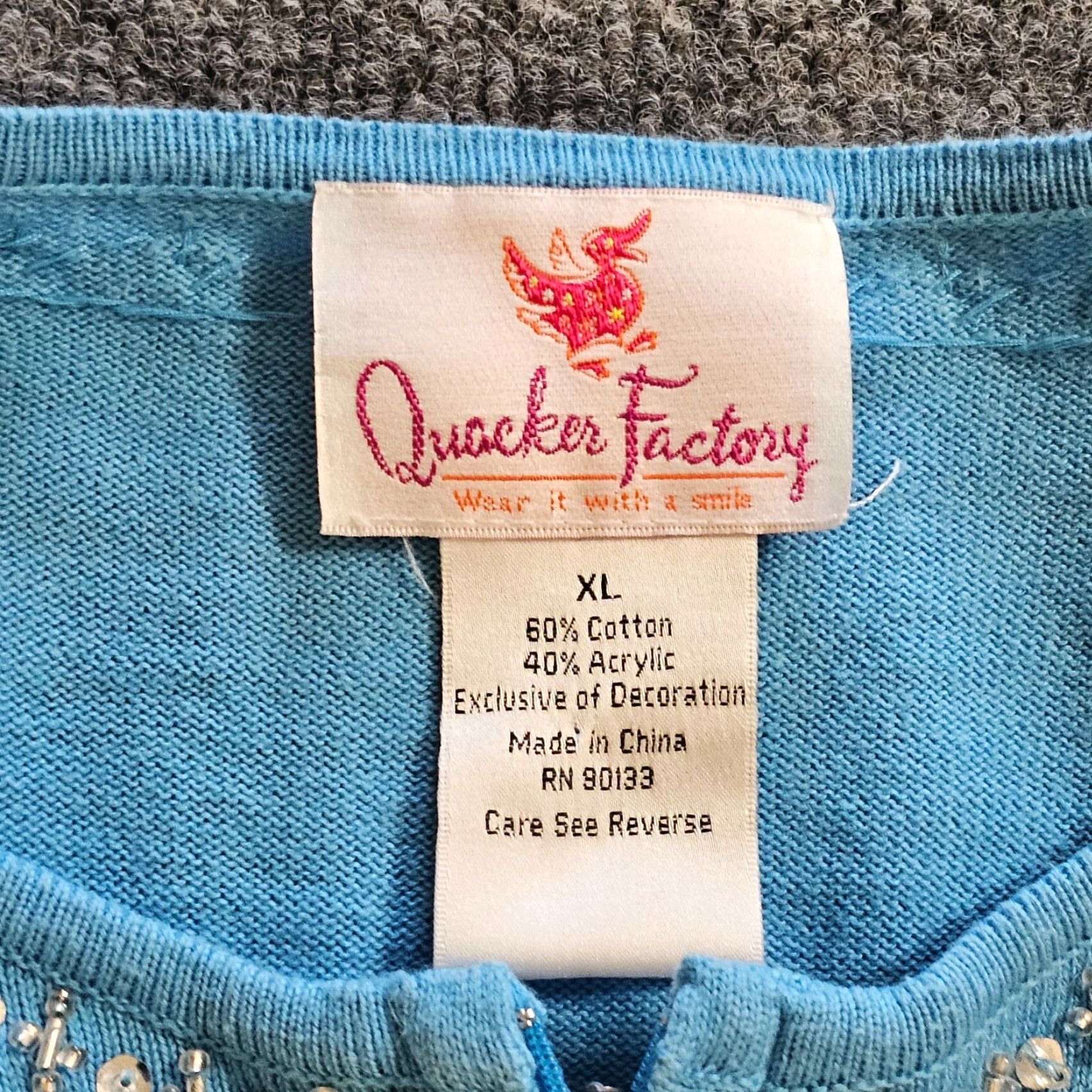 Quacker Factory VINTAGE Quacker Factory Sweater Top Womens XL Blue Rhinestone Sparkle Long Sleeve Casual Size XL / US 12-14 / IT 48-50 - 3 Thumbnail