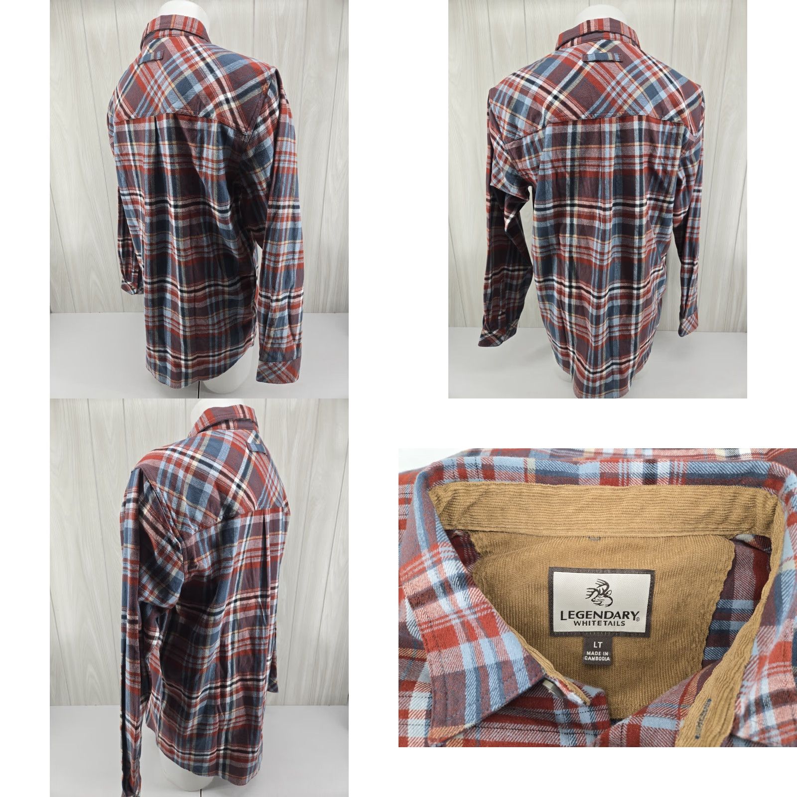 Vintage Legendary Whitetails Shirt Long Sleeve Flannel Button-Up Cotton Red Blue Plaid LT Big & Tall Mens Size US L / EU 52-54 / 3 - 8 Thumbnail