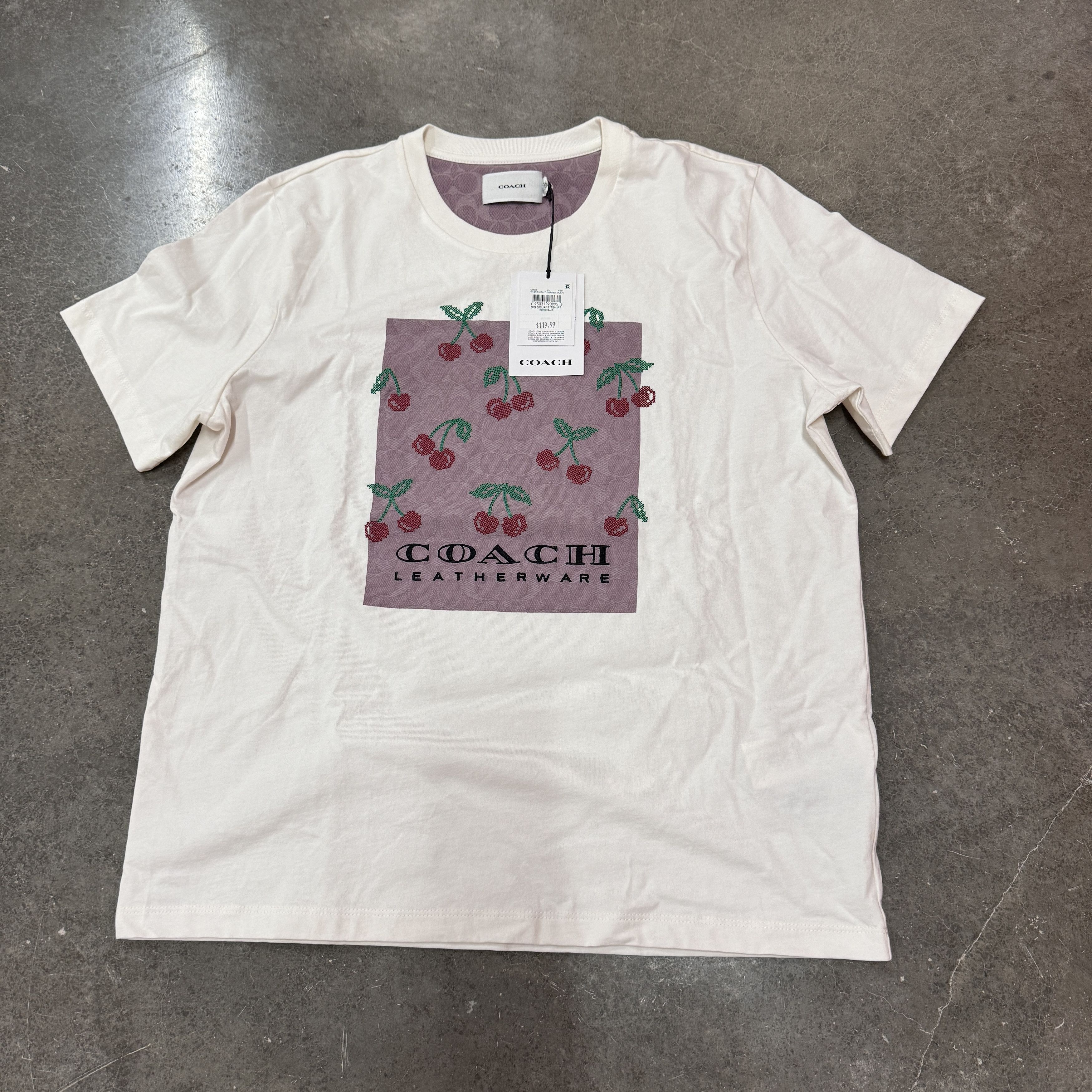 coach Signature Square Cross Stitch Cherries T Shirt ci403
