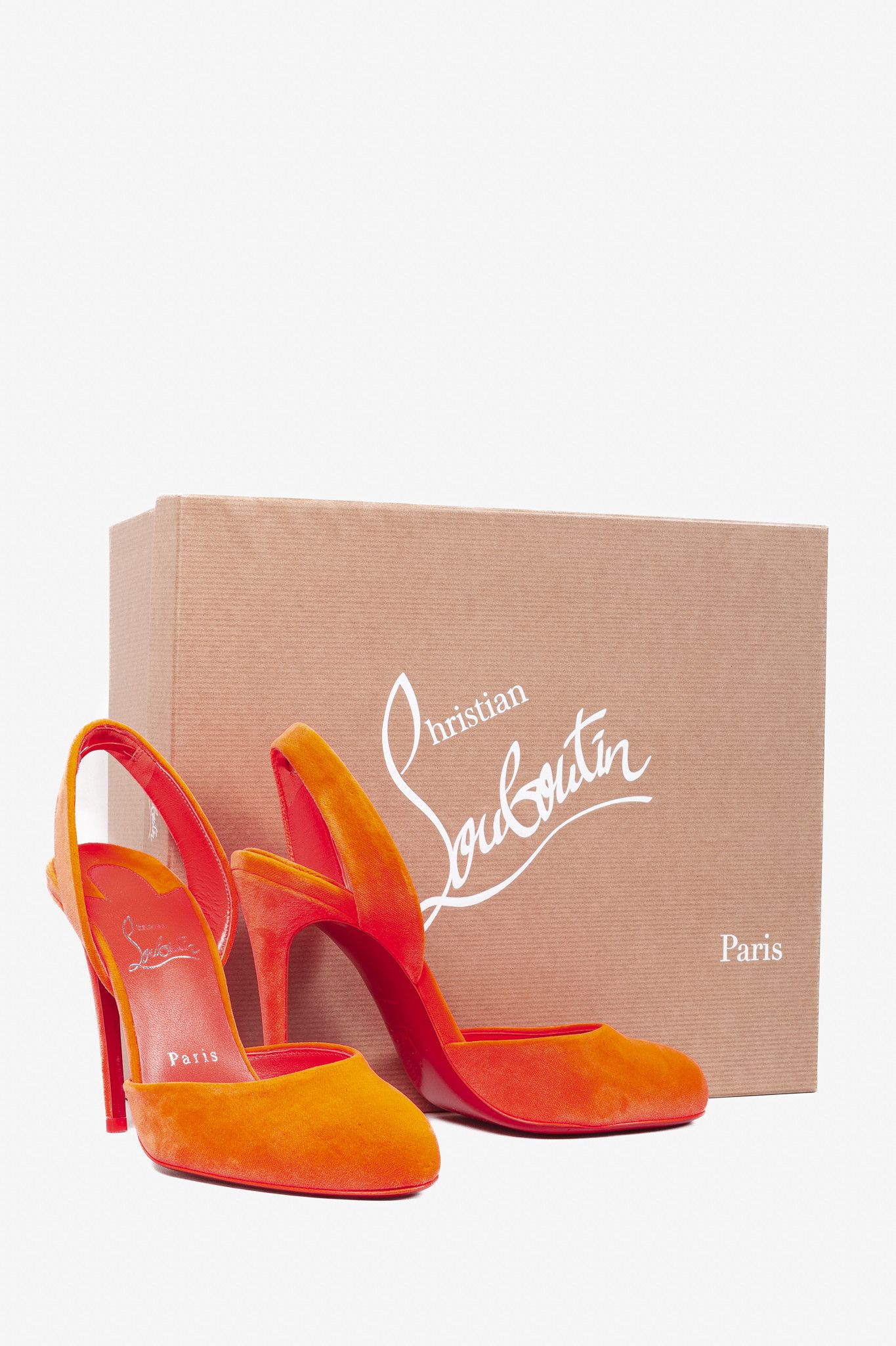 image of Christian Louboutin Betty 100 Velvet Orange Pumps Shoes, Women's (Size 7)