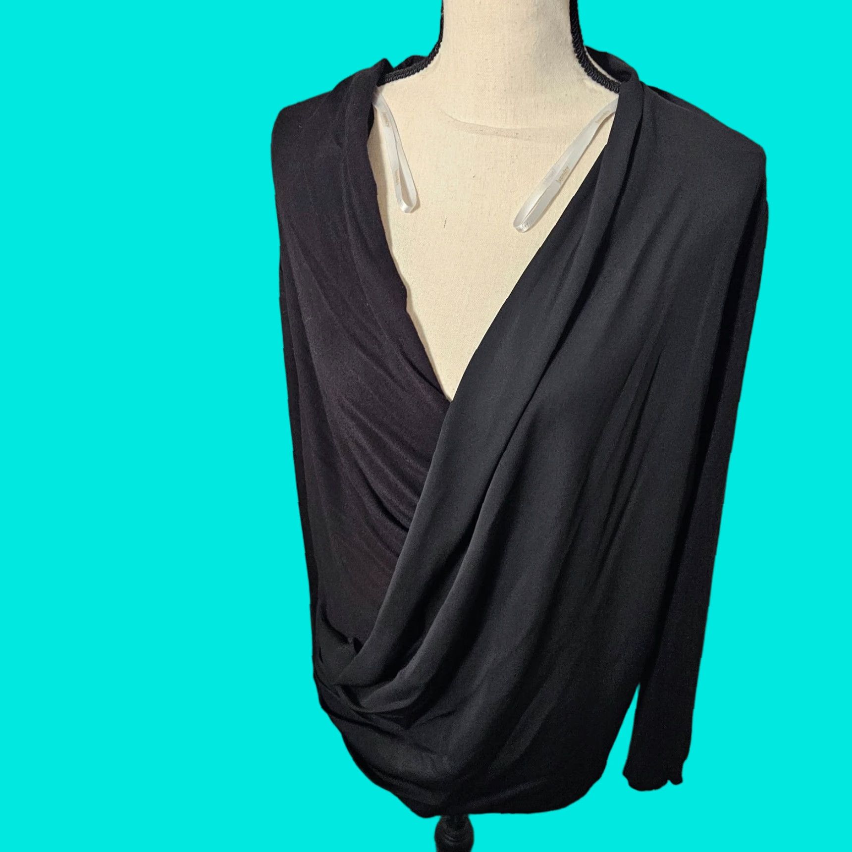 Vintage Laundry by Shelli Segal Blouse Long Sleeve V-Neck Black M Women's Stretch Polyester Spandex Vintage No Size M / US 6-8 / IT 42-44 - 1 Thumbnail