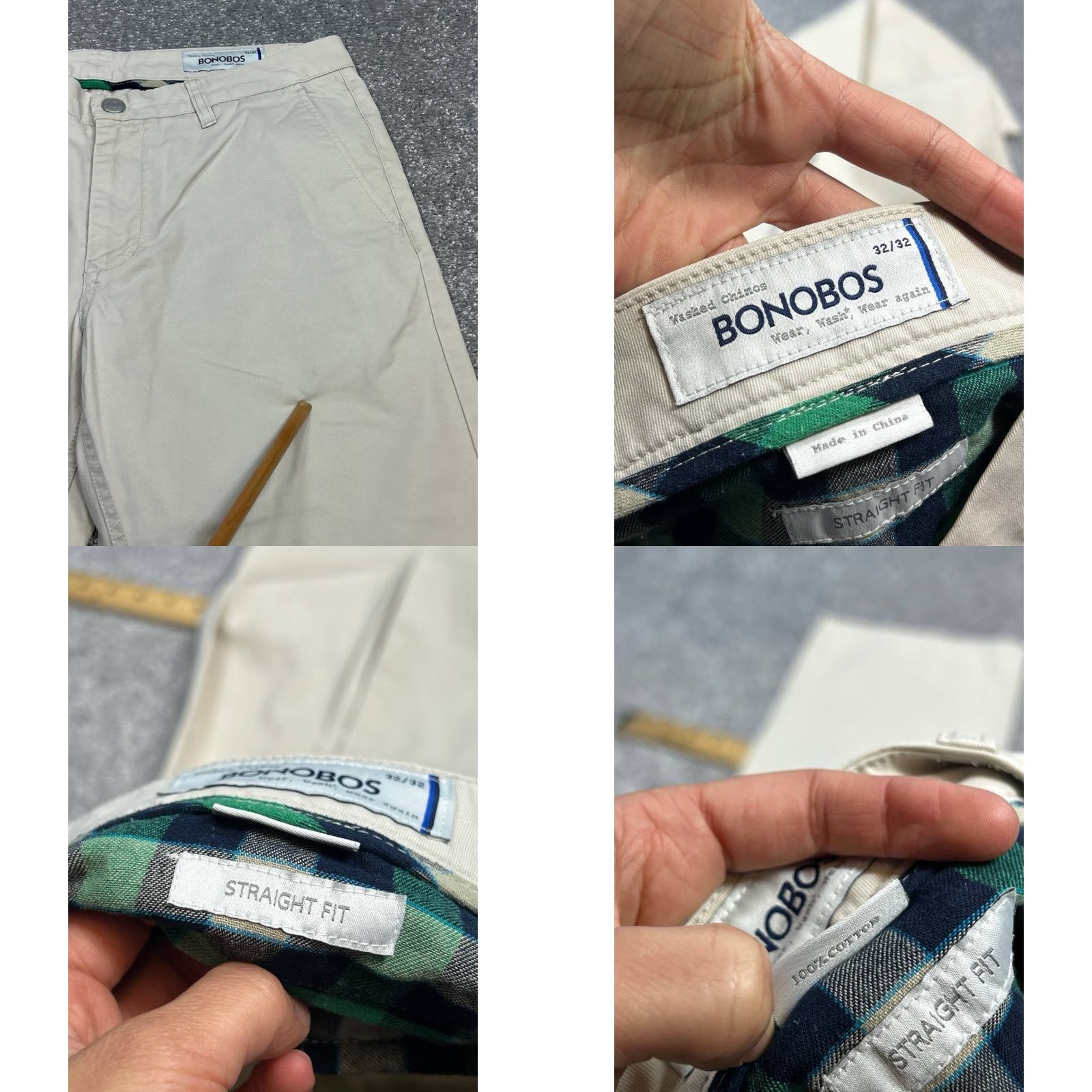 Bonobos Bonobos Chinos Pants Men 32 Beige Cotton Low Rise Flat Front Straight Fit Mens Size US 32 / EU 48 - 8 Thumbnail
