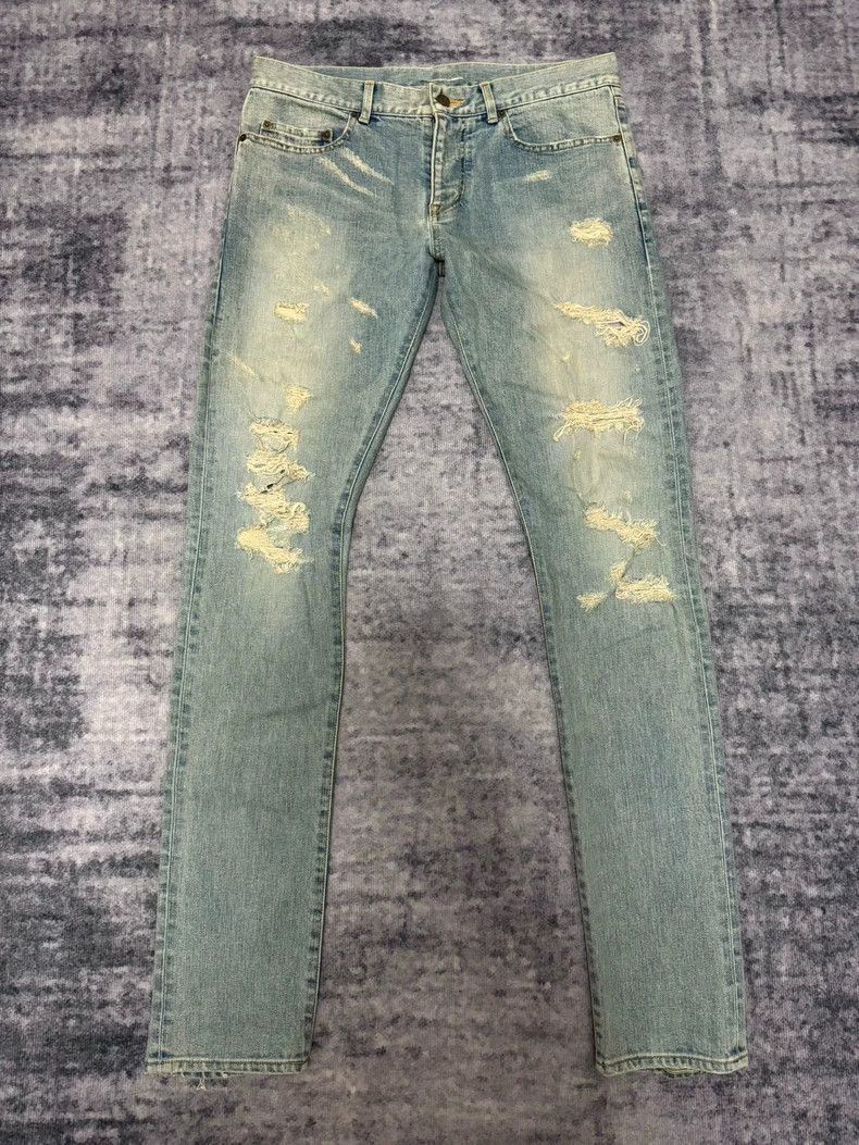 Yves Saint Laurent Saint Laruent14SS Blue Jeans with Cat's Claw Wrecking jeans Size US 32 / EU 48 - 1 Thumbnail