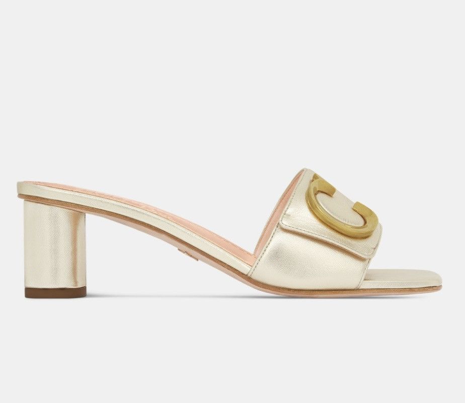 Dior DIOR OR C'EST DIOR HEELED SLIDE Gold-Tone Laminated Lambskin Size US 7 / IT 37 - 2 Thumbnail