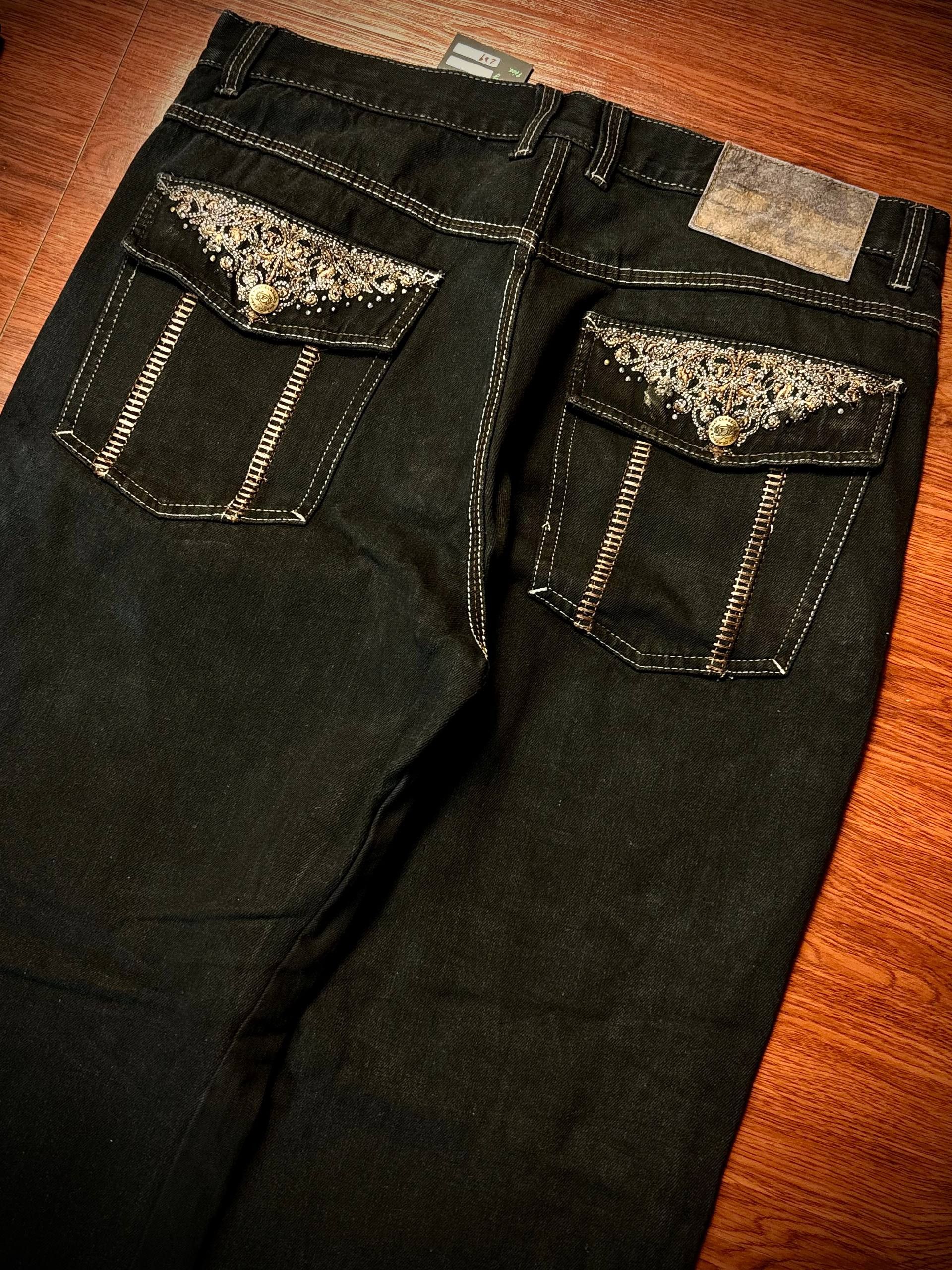 JNCO Vintage 00s Phat Farm Black Denim Jeans Studded Flip Pocket Size US 38 / EU 54 - 2 Thumbnail