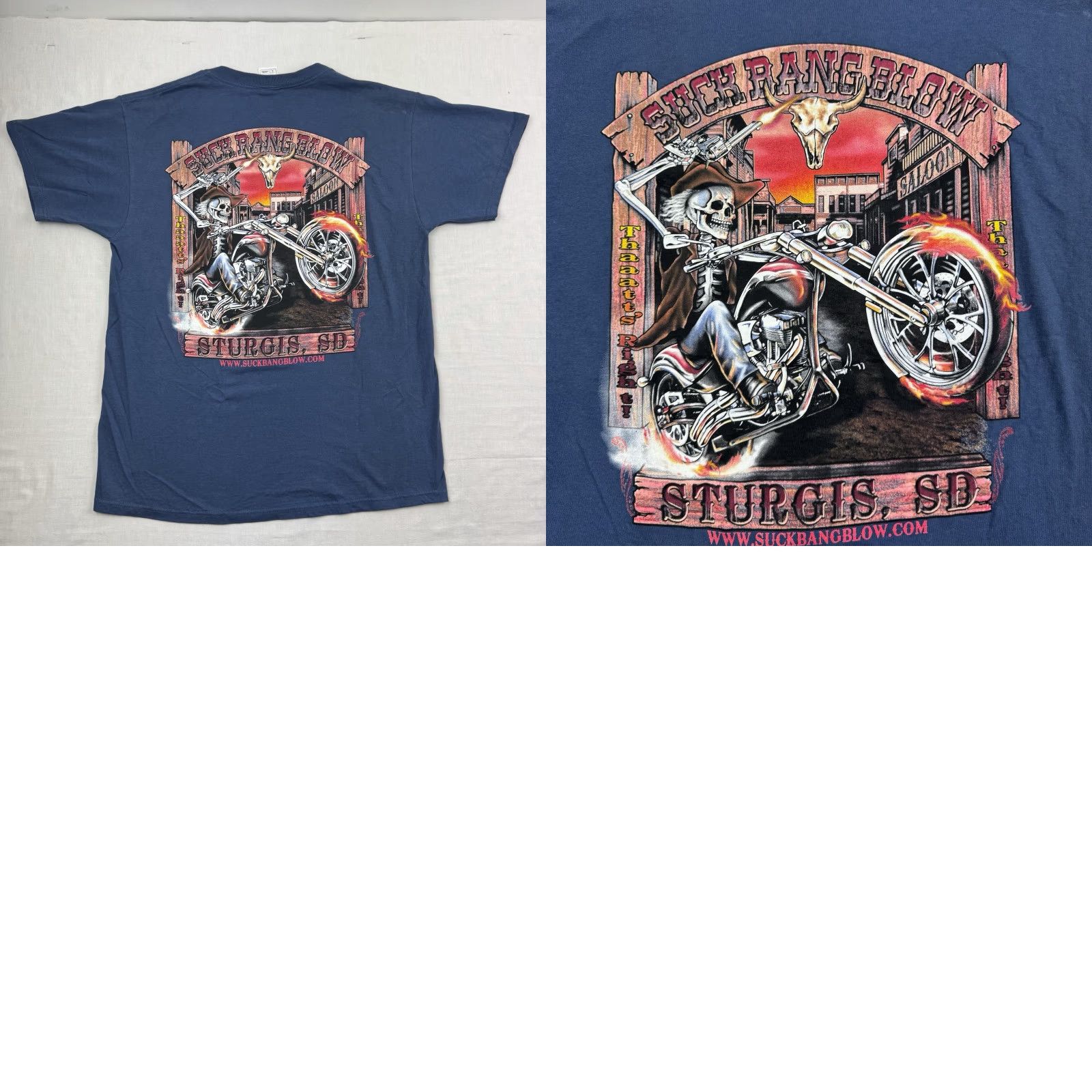 Vintage Sturgis Suck Bang Blow T-Shirt Adult L Blue Biker Motorcycle 2000s Punk Hip Mens Size US L / EU 52-54 / 3 - 8 Thumbnail