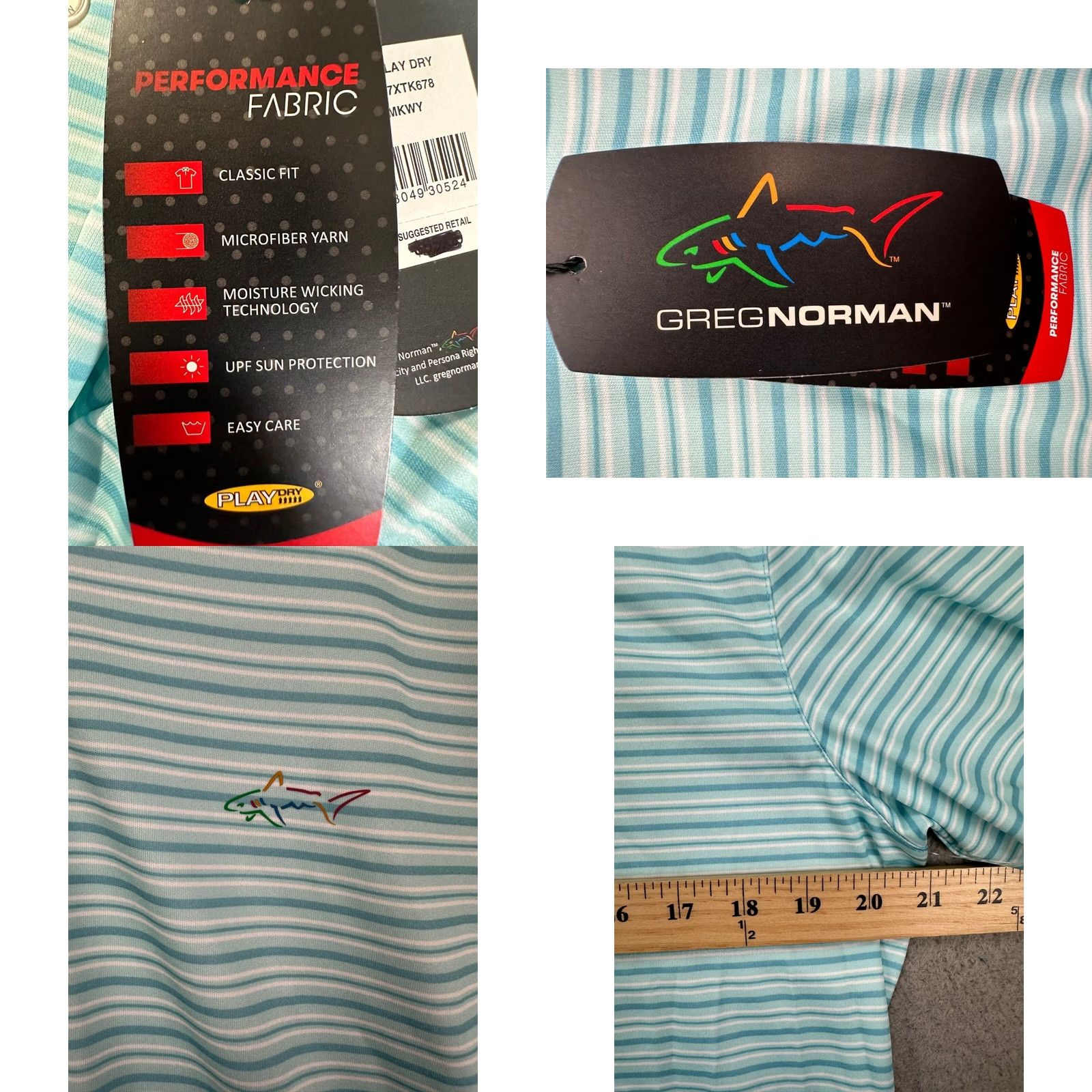Vintage Greg Norman Shirt Mens Medium Play Dry Blue Balance Stripe Polo Short Sleeve Golf Rugby NEW Size US M / EU 48-50 / 2 - 8 Thumbnail