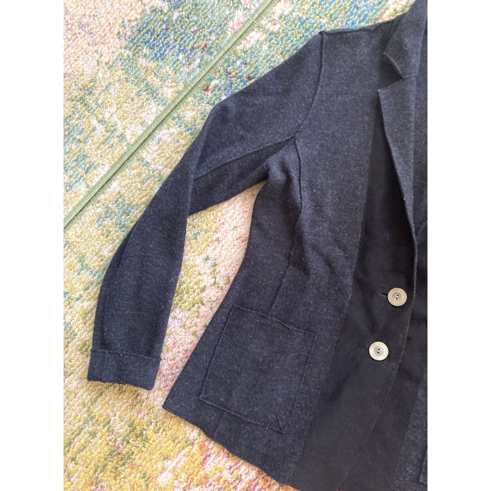 Eileen Fisher Eileen Fisher Cardigan Jacket Womens XS Notch Collar Merino Wool Leather Trim Size XS / US 0-2 / IT 36-38 - 2 Thumbnail