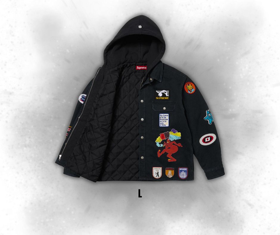 Supreme Supreme Patches Hooded Zip Up Shirt 'Black' 06-20-2025 Size US L / EU 52-54 / 3 - 3 Thumbnail