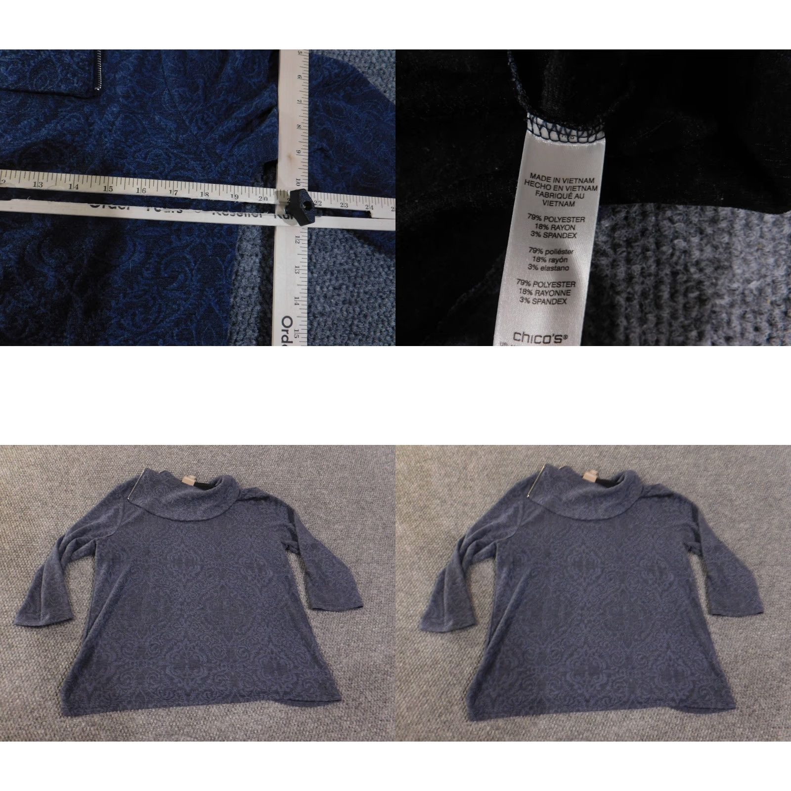 Vintage Chicos Sweater Women's 2 Navy Blue Textured Knit Zip Collar Pullover Long Sleeve Mock Neck Cozy Winter Fall Spring Size XS / US 0-2 / IT 36-38 - 8 Thumbnail